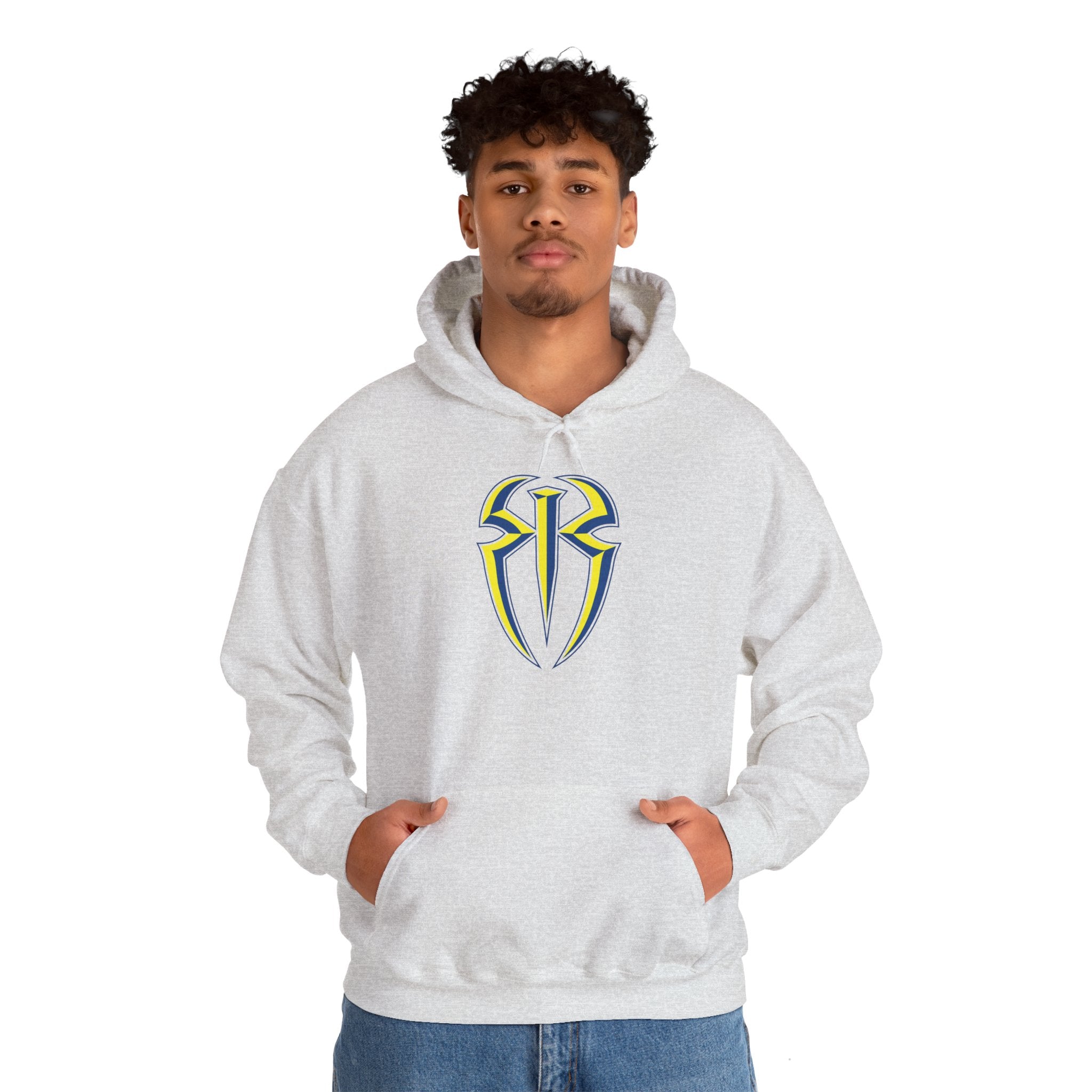 Roman Reigns Blue-Yellow Design Hoodies, Gift for Her - Gift for Him, Sports Fan Wrestling Unisex Hooded Sweatshirt, Casual Outwear