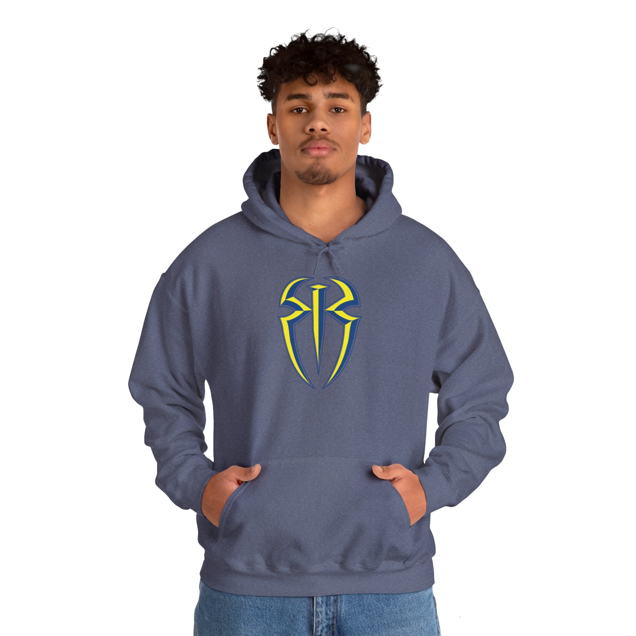 Roman Reigns Blue-Yellow Design Hoodies, Gift for Her - Gift for Him, Sports Fan Wrestling Unisex Hooded Sweatshirt, Casual Outwear