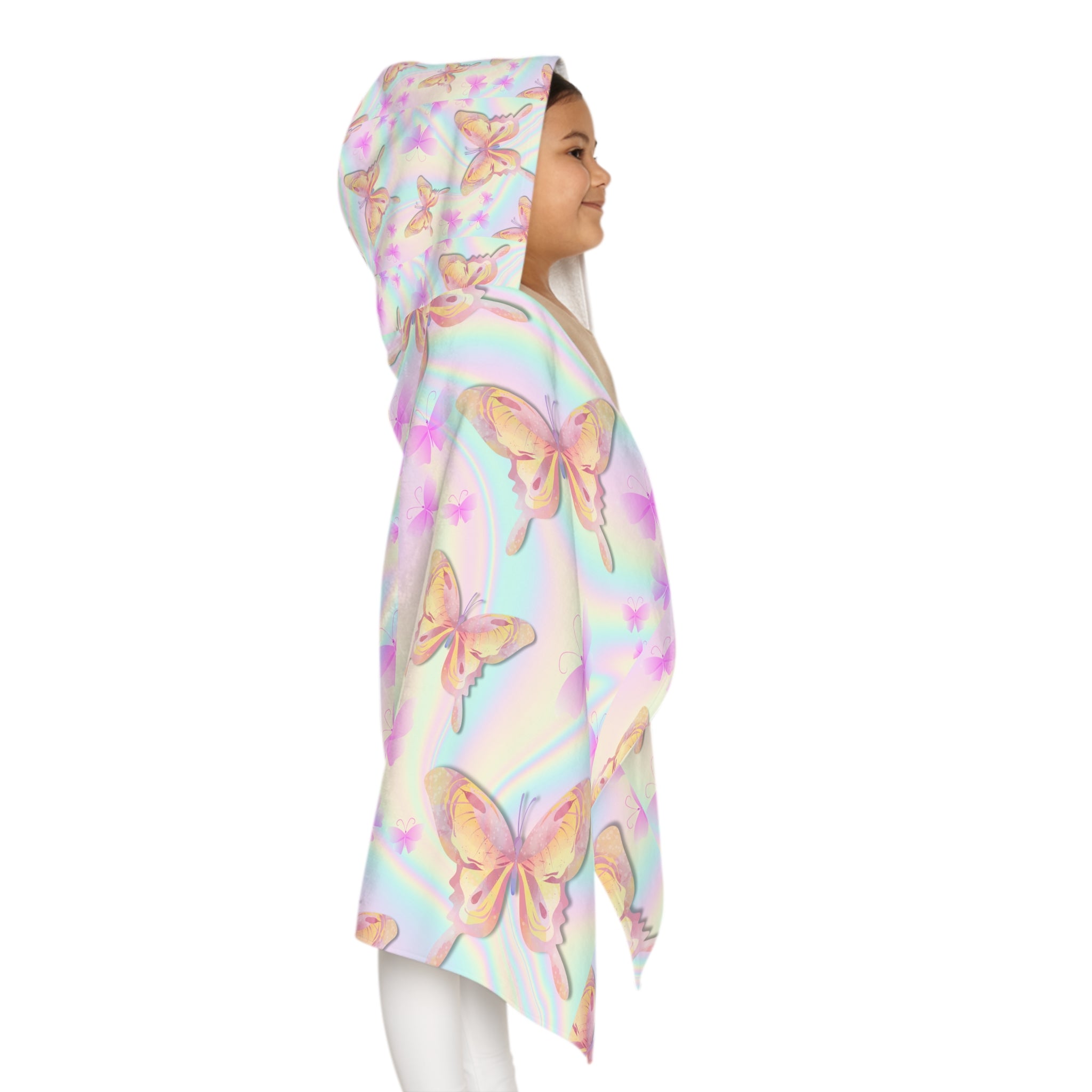 Pink and Purple Butterfly Design Hooded Towel, Cute Designs - Youth Hooded Towel