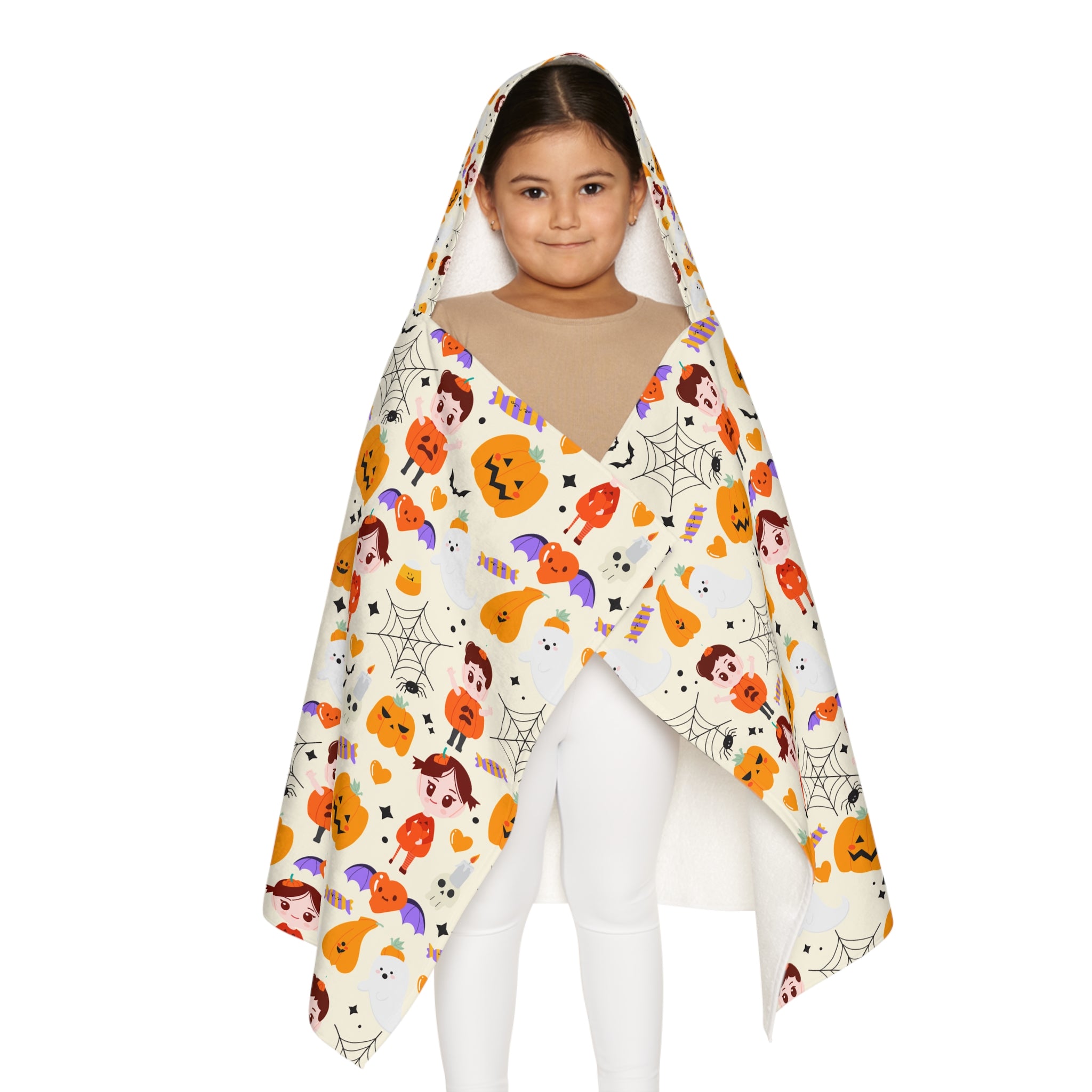 Orange Halloween Cute Design Hooded Towel, Cute Designs - Youth Hooded Towel