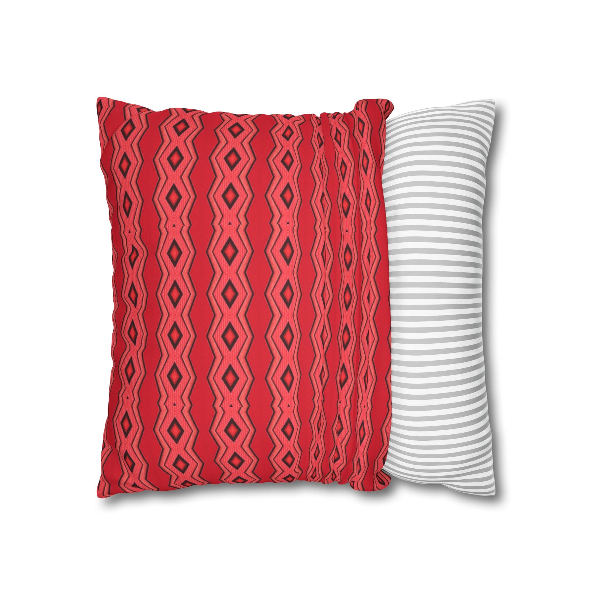 Square Pillowcase - Red Vintage Pattern - Decorative Pillows Cushion Covers for Couch Chair Bedroom Valentines Decorative, Faux Suede, Home Decor