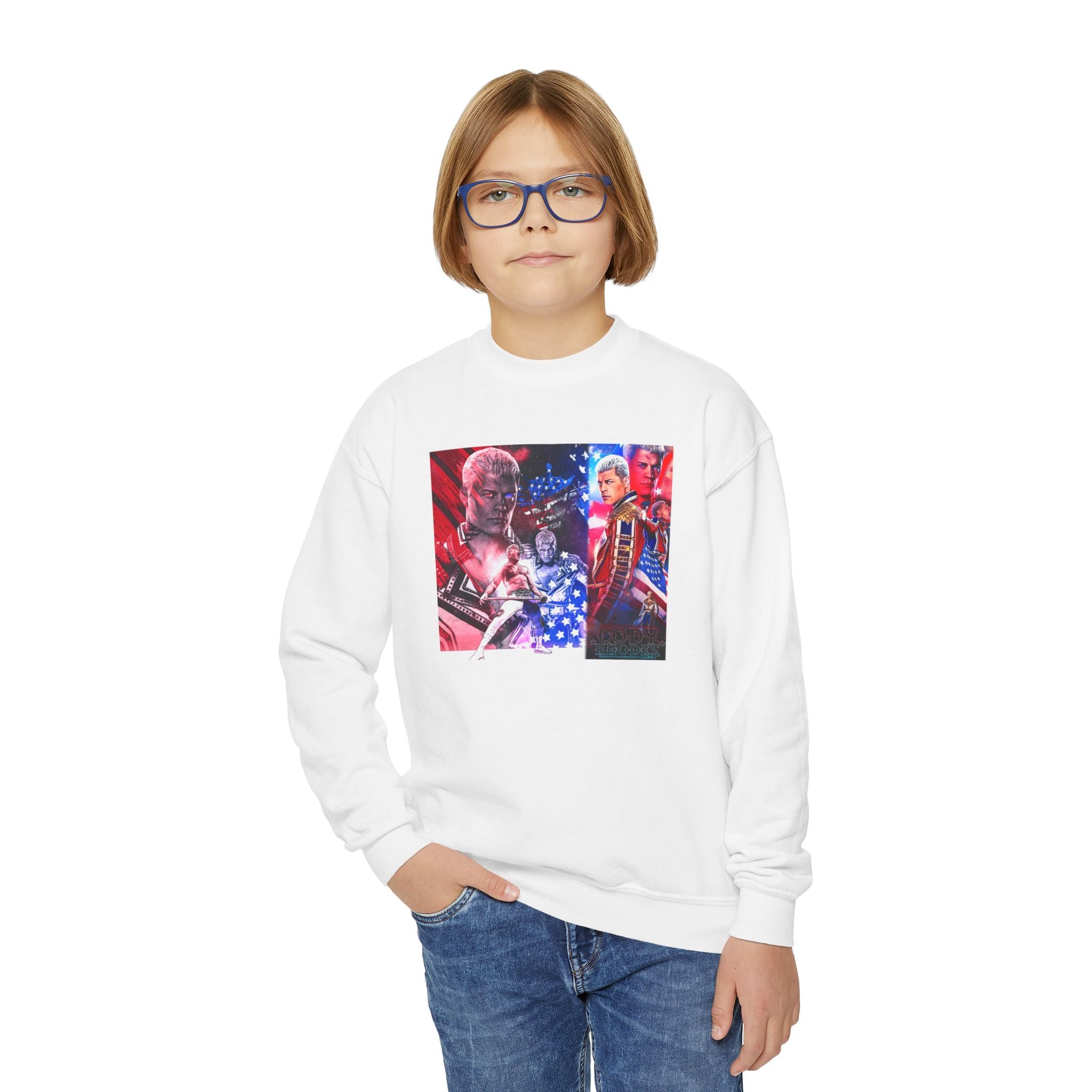 Cody Rhodes Graphic Design, Youth Sports Fan Crewneck Sweatshirt for Kids, Perfect Gift for Kids, Unisex Sweatshirt, Casual Outwear