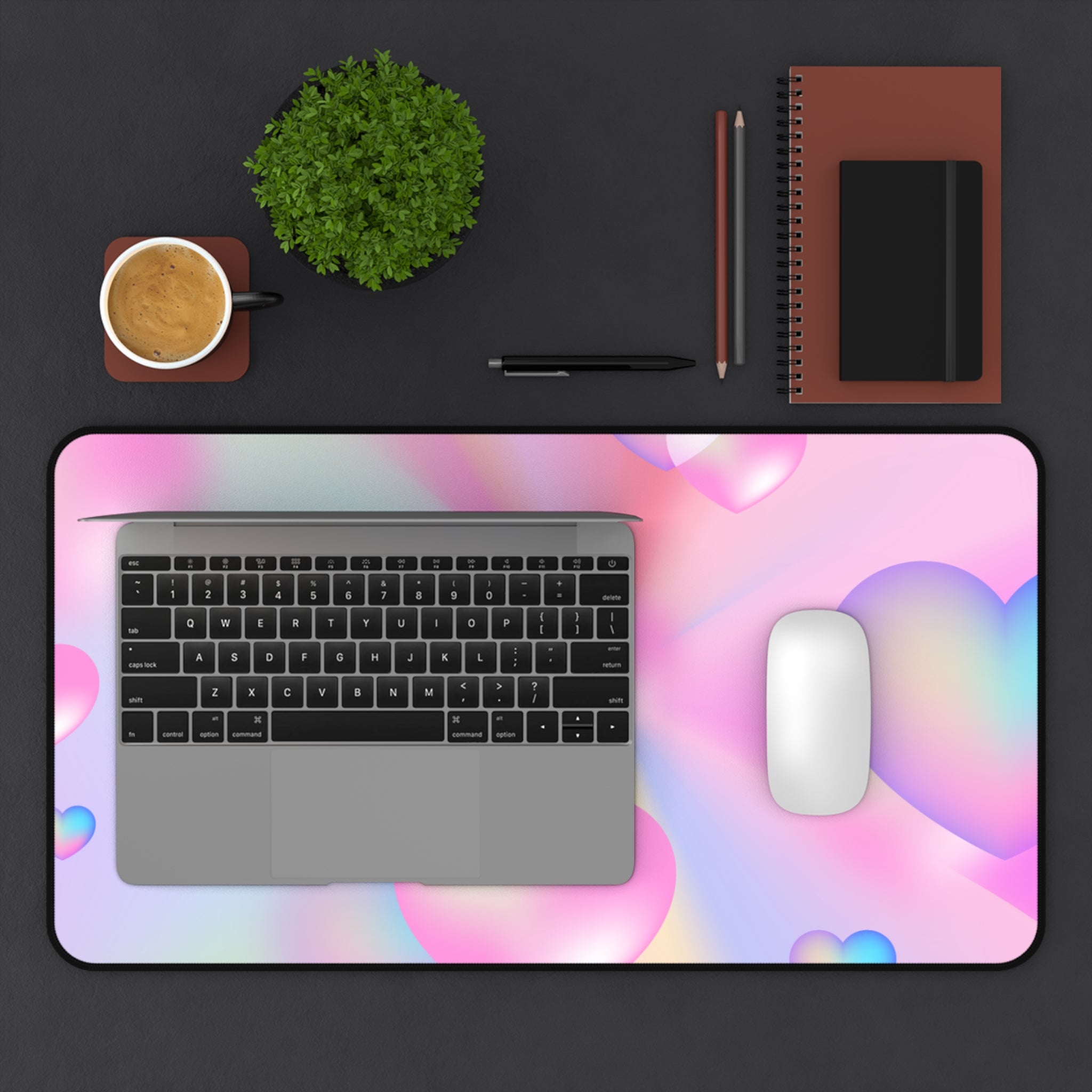 Pink and Blue Gradient Love Hearts Pattern, Valentines Gift, Mouse Pad, Desk Matt for Desktop, Cute Desk Pad Mat, XXL Large Mouse Pad for Desk, Anti-Slip Big Mousepad with Stitched Edges, Keyboard Pad Mouse Mat for Computer