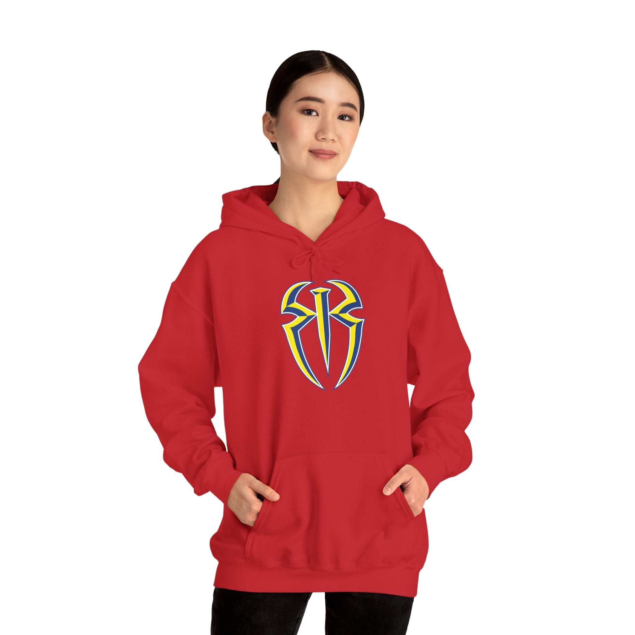 Roman Reigns White-Blue-Yellow Design Hoodies, Gift for Her - Gift for Him, Sports Fan Wrestling Unisex Hooded Sweatshirt, Casual Outwear