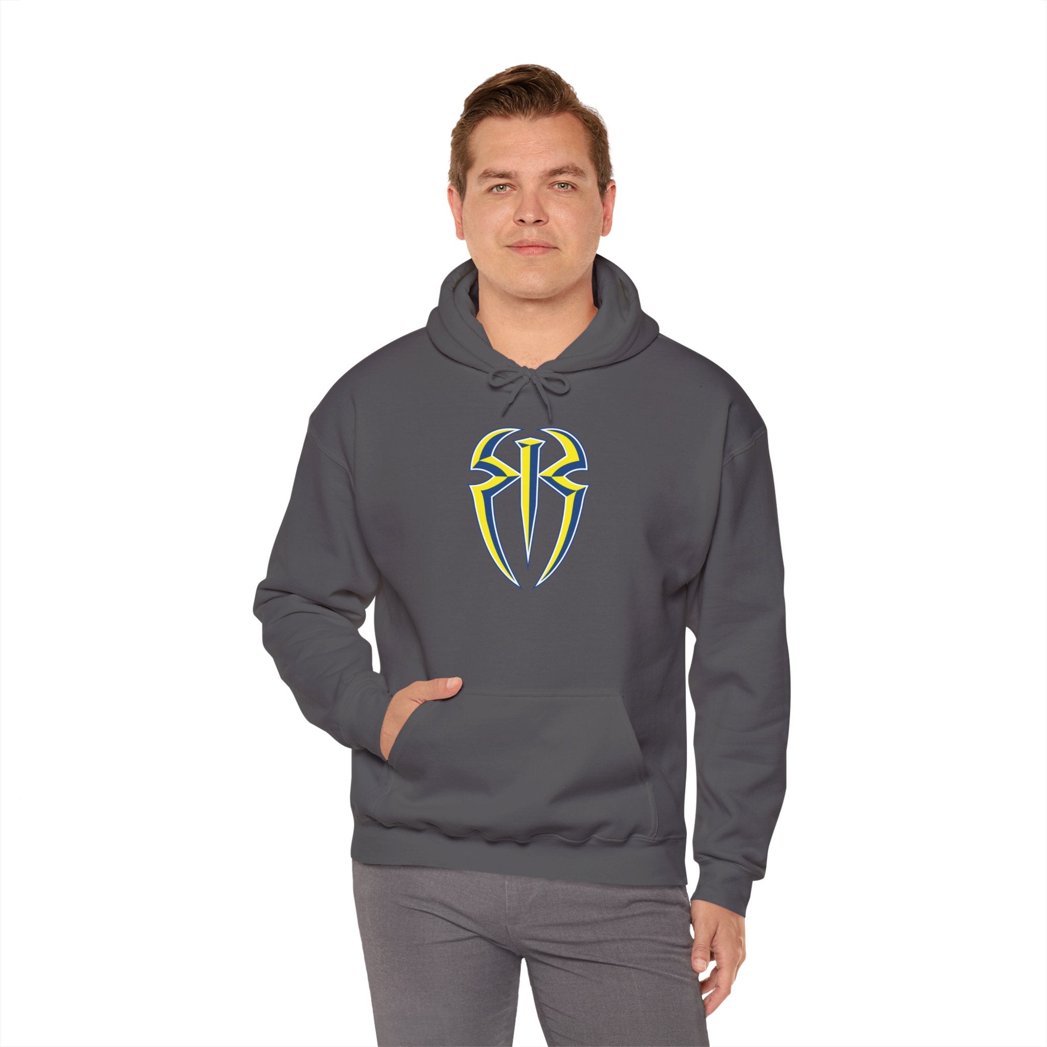 Roman Reigns White-Blue-Yellow Design Hoodies, Gift for Her - Gift for Him, Sports Fan Wrestling Unisex Hooded Sweatshirt, Casual Outwear