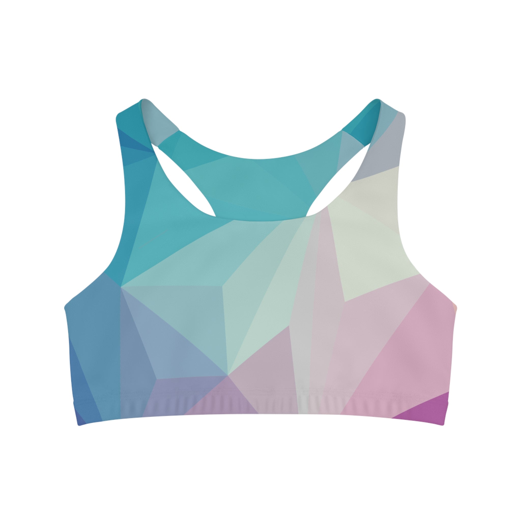 Blue Pink Seamless, Racerback Sports Bra for Women - High Impact Workout Crop Tank Top