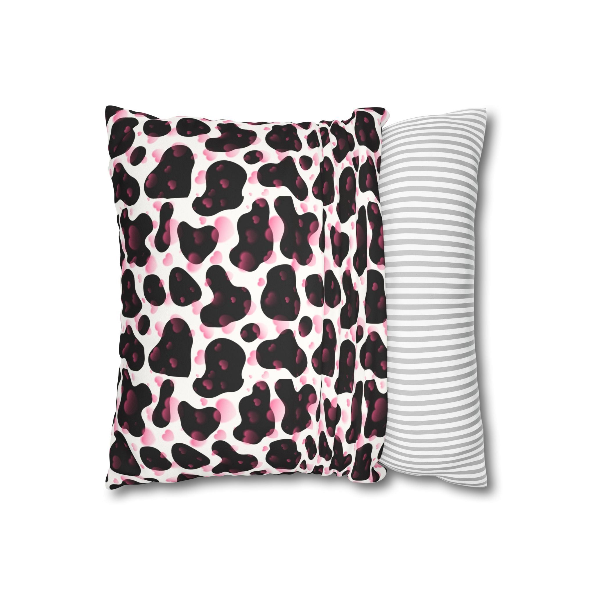 Square Pillowcase -Cow Pattern and Hearts Valentines - Decorative Pillows Cushion Covers for Couch Chair Bedroom Valentines Decorative, Faux Suede, Home Decor