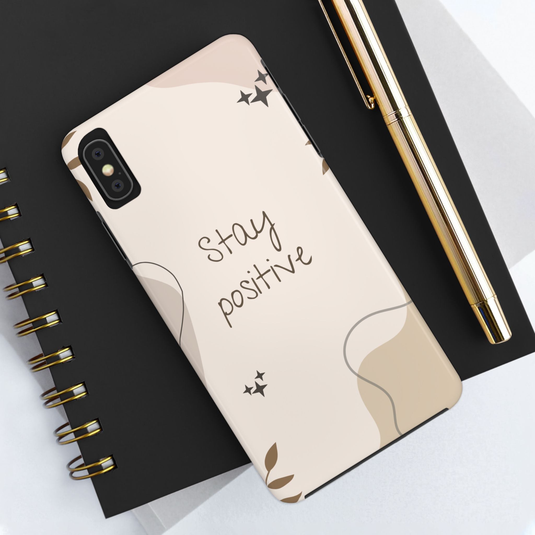 "Stay Positive" Cream Beige Aesthetic Design, Elegant Phone Cases, Stylish Phone Covers, Chic Phone Protectors, Fashionable Case for Her, Trendy Smartphone Accessories