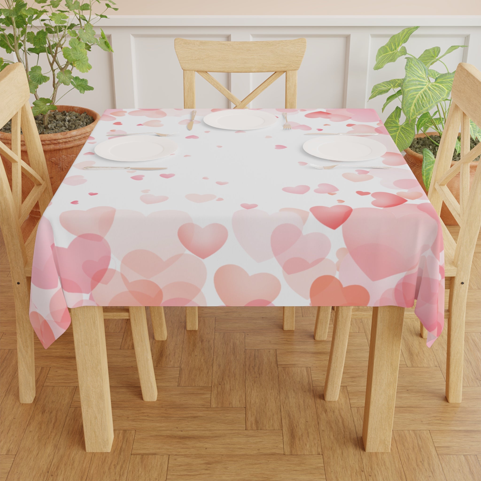 Pink and Hearts Valentine's Day Tablecloth, Romantic Table Cover, Washable Tablecloth for Party, Picnic, Dinner Date Decor, Valentines Day