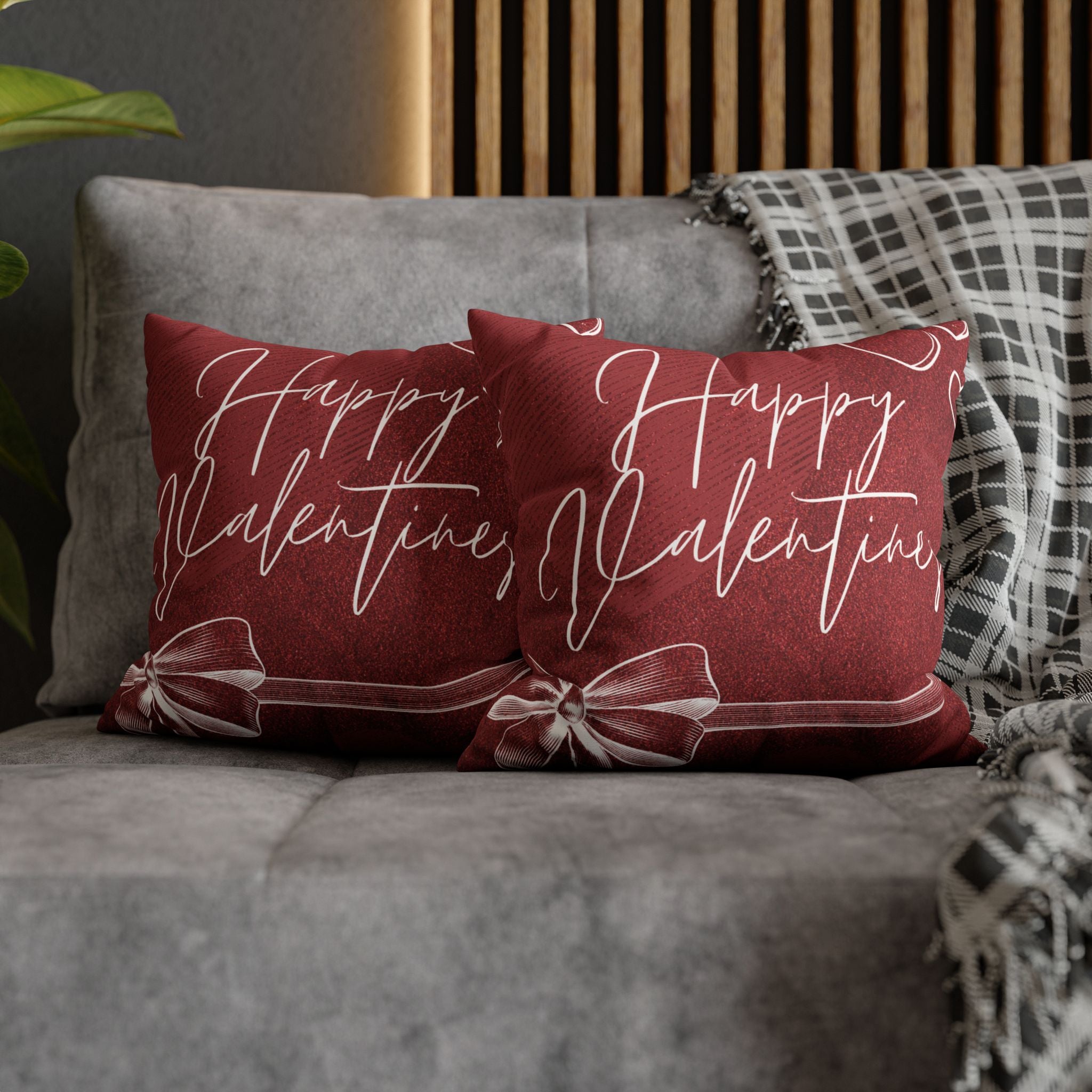 Square Pillowcase - Elegant Happy Valentines - Decorative Pillows Cushion Covers for Couch Chair Bedroom Valentines Decorative, Faux Suede, Home Decor