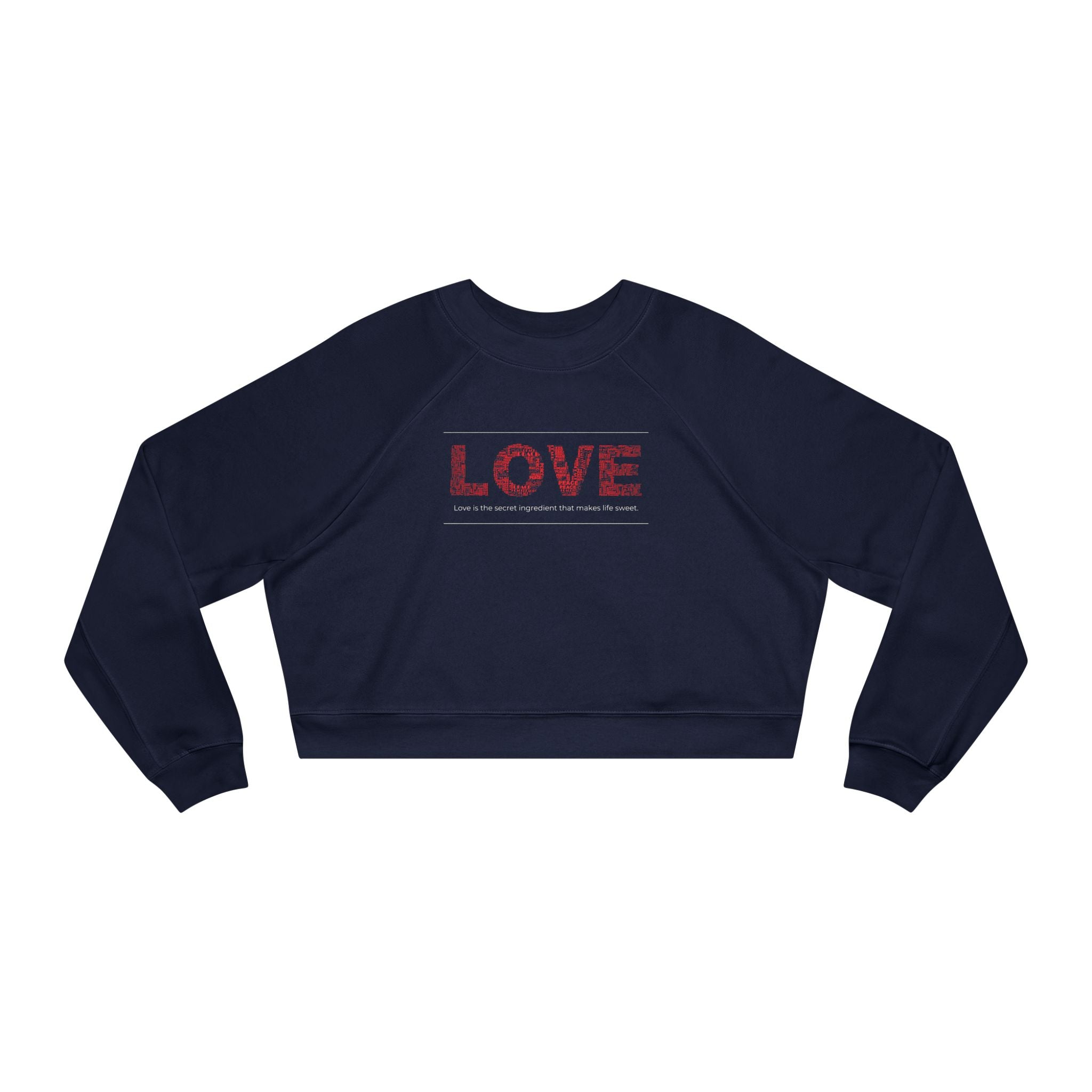 LOVE Modern Graphic Cropped Fleece Pullover, Valentines Gift for Her, Long Sleeve Women's Shirt, Casual Pullover Top, Graphic Heart