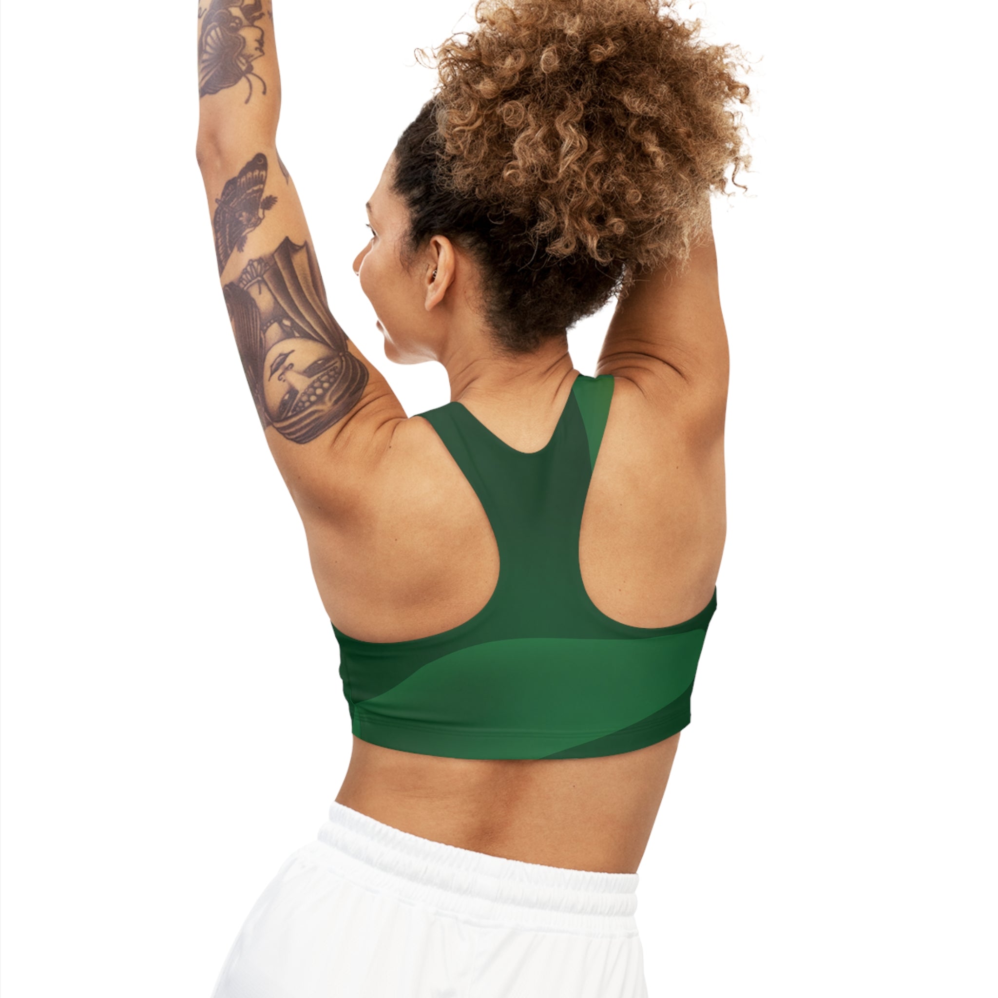 Green Seamless, Racerback Sports Bra for Women - High Impact Workout Crop Tank Top