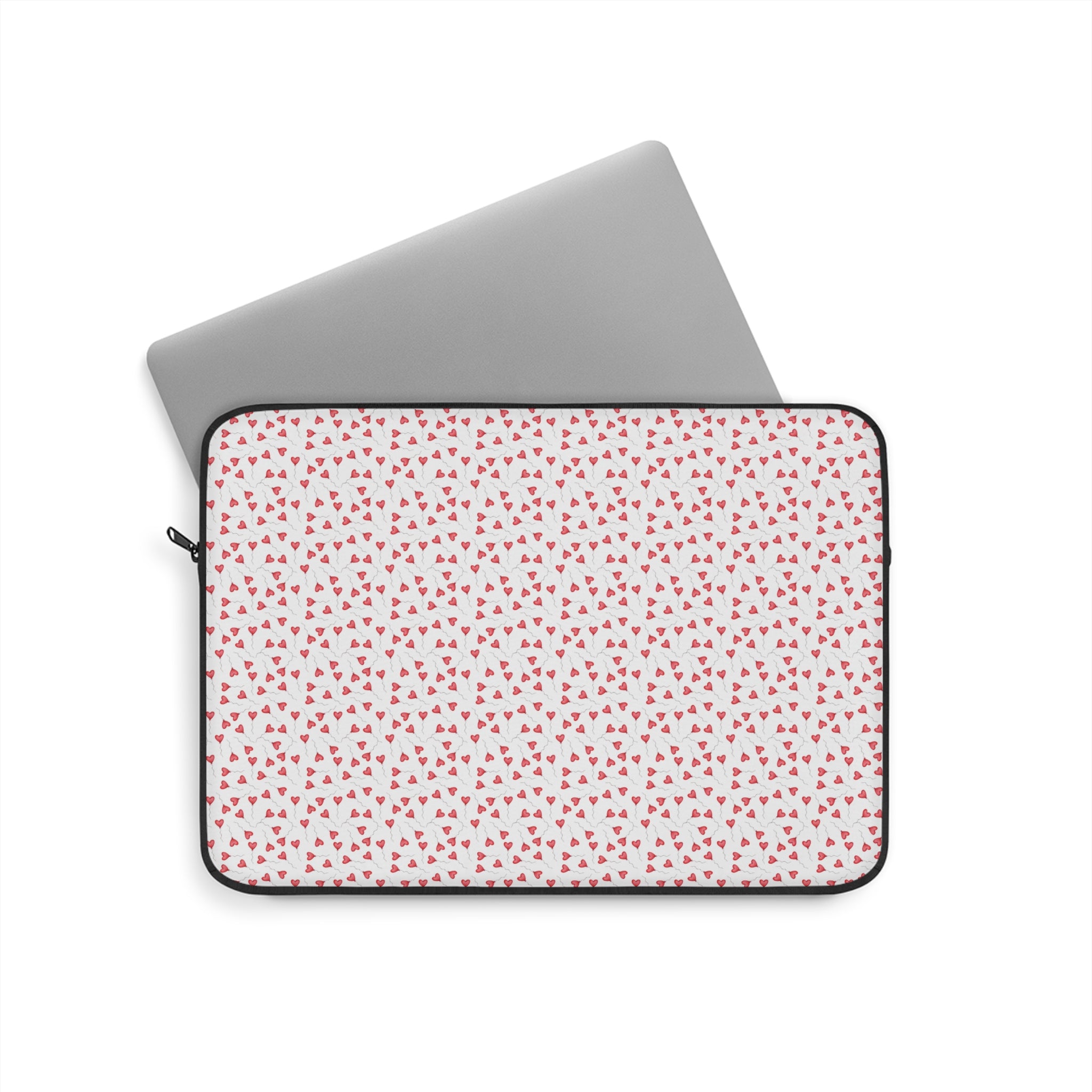 Red White Heart Pattern Laptop Carrying Case, Computer Sleeve | Patchwork Cottage, Laptop Sleeve - Valentine's Day Gift