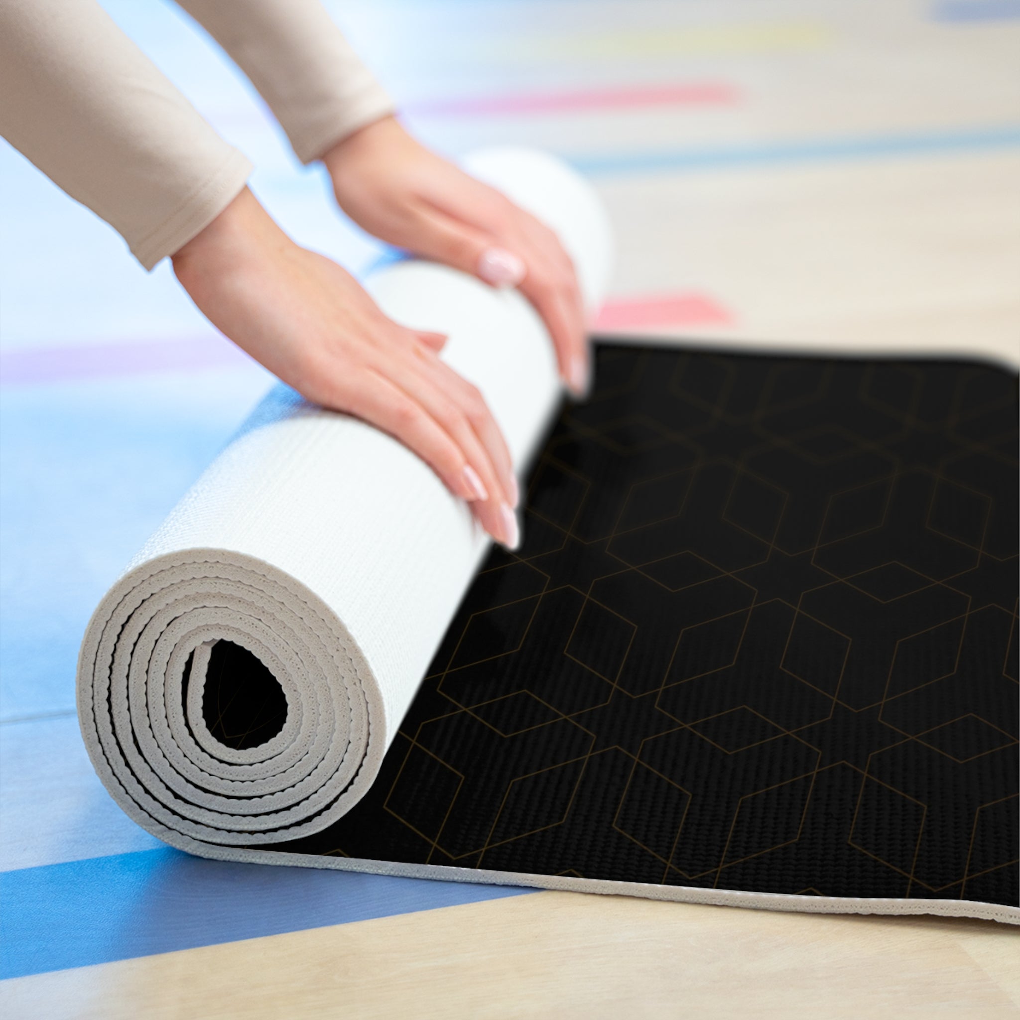 Black Foam Yoga Mat, Non Slip Workout Mat for Men Women, Thick Fitness Mat, Pilates Floor Mat, Exercise Yoga