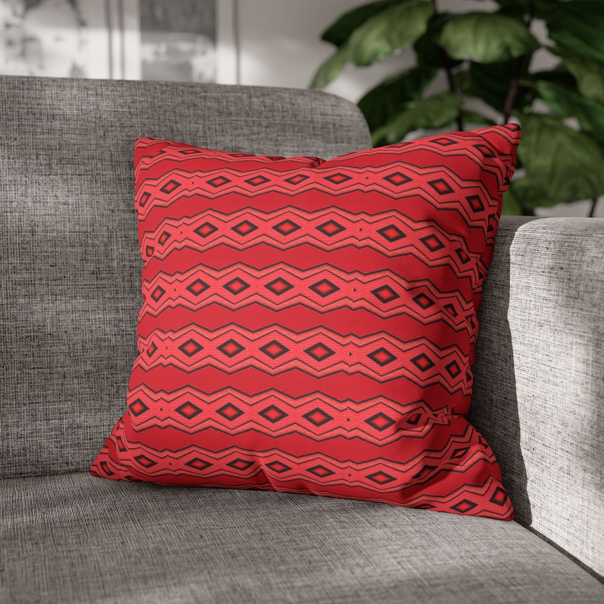 Square Pillowcase - Red Vintage Pattern - Decorative Pillows Cushion Covers for Couch Chair Bedroom Valentines Decorative, Faux Suede, Home Decor