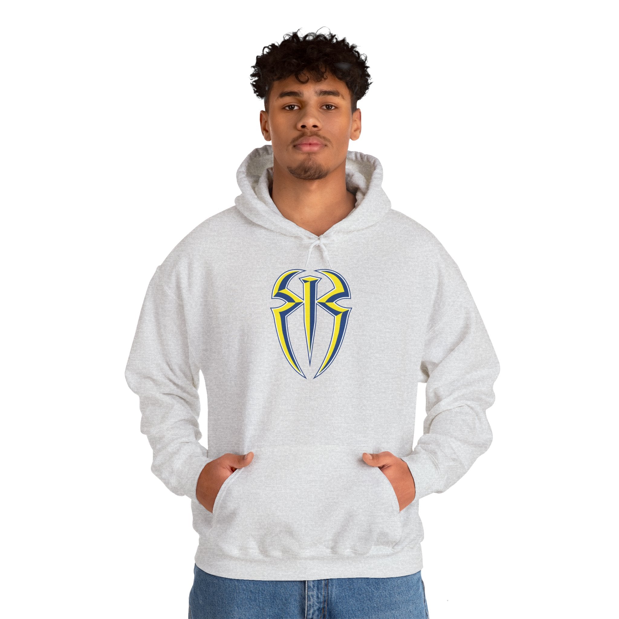 Roman Reigns White-Blue-Yellow Design Hoodies, Gift for Her - Gift for Him, Sports Fan Wrestling Unisex Hooded Sweatshirt, Casual Outwear