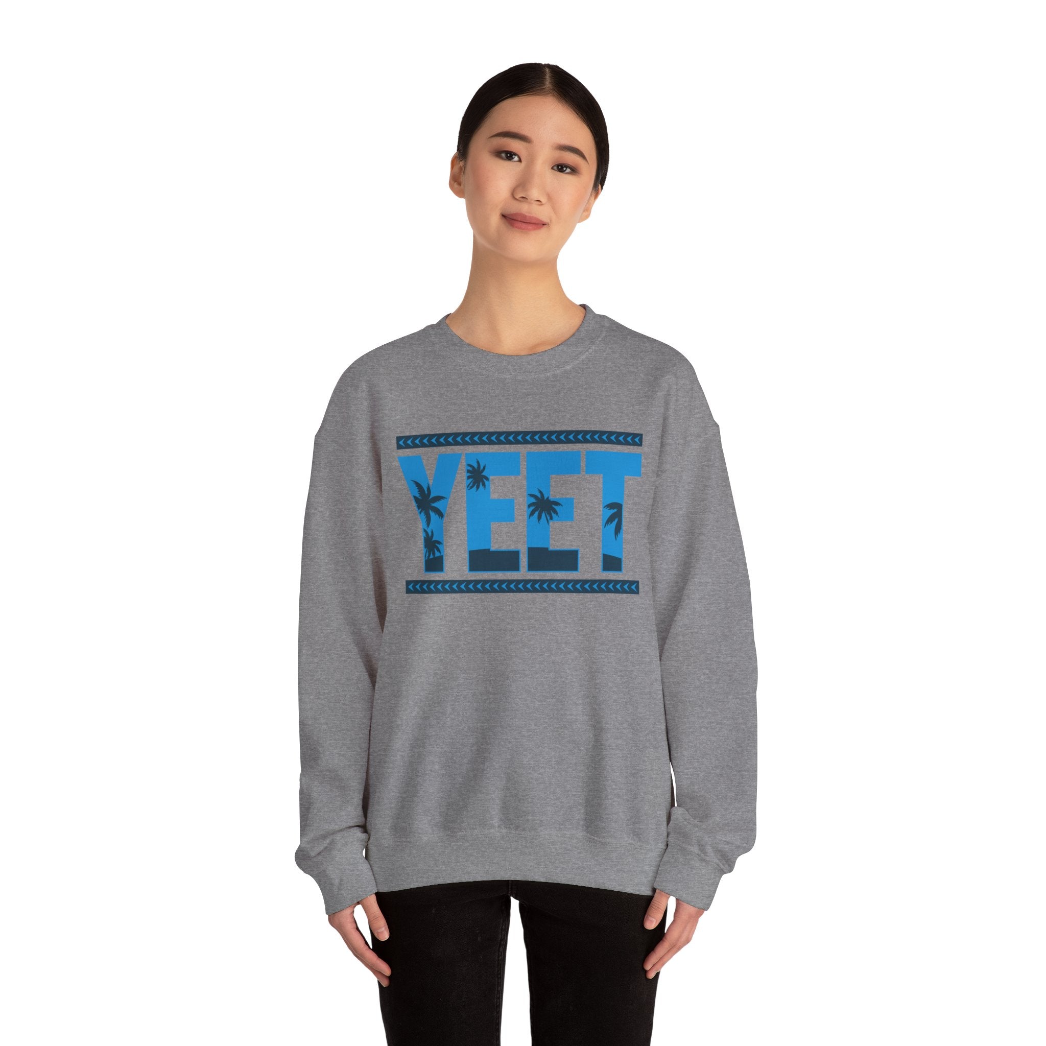 Blue Grey Yeet Palm Tree Sweatshirt, Wrestling Fan Unisex Sweatshirt - Gift for Him or Her, Casual Outwear, Heavy Blend Crewneck Sweatshirt