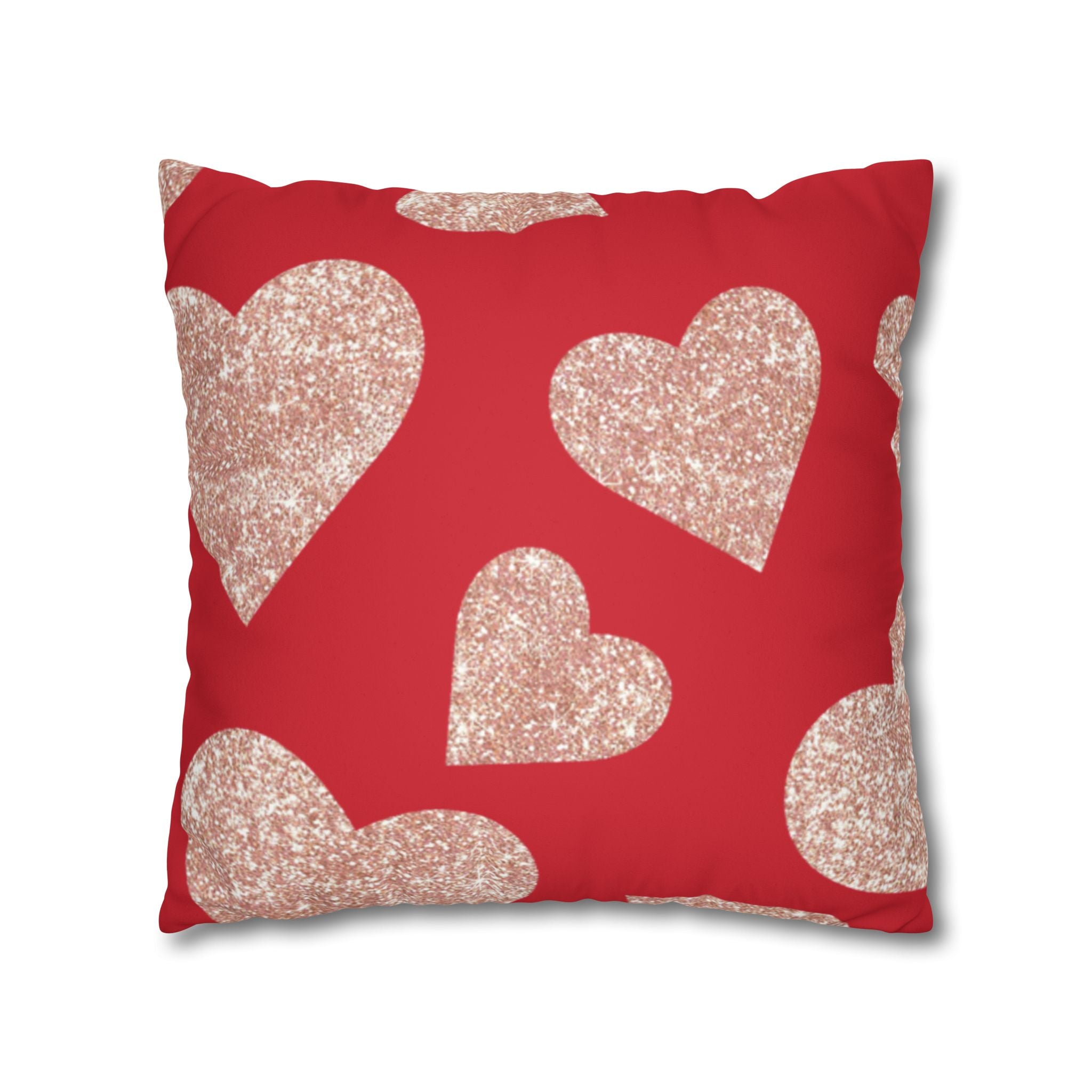 Square Pillowcase - Red and Gold Heart - Decorative Pillows Cushion Covers for Couch Chair Bedroom Valentines Decorative, Faux Suede, Home Decor