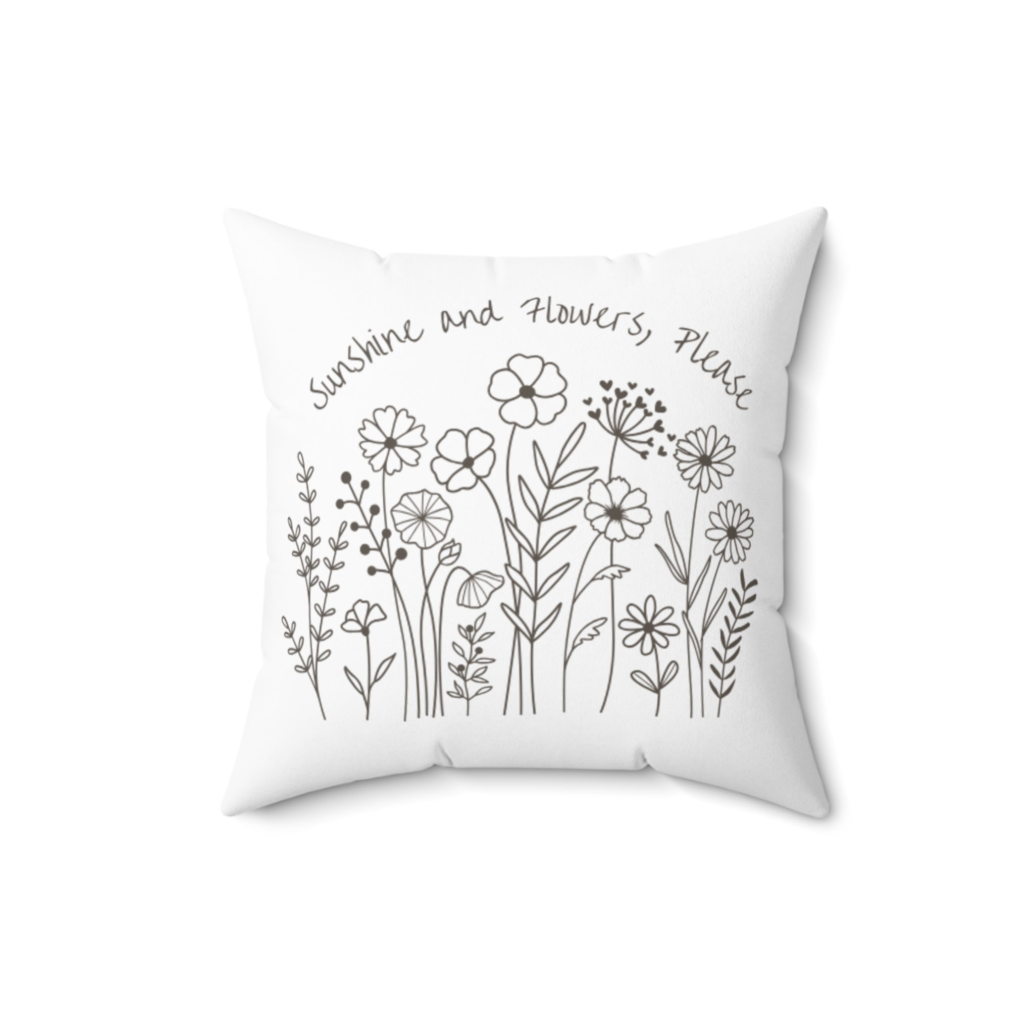 Ivory and White Flower Spring Print Pillow Covers, Decorative Couch Sofa Accent Pillows, Living Room Spun Polyester Square Pillow