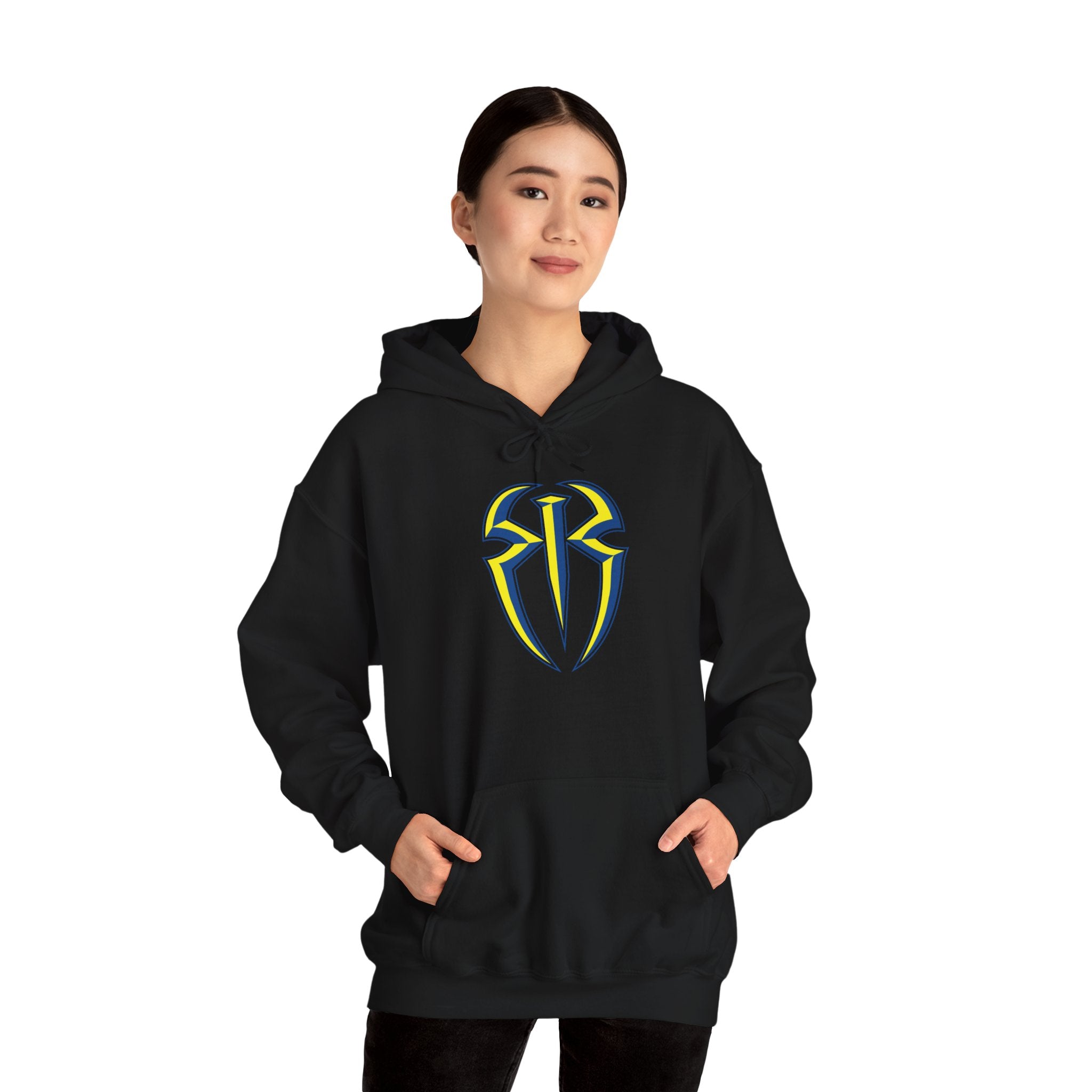 Roman Reigns Blue-Yellow Design Hoodies, Gift for Her - Gift for Him, Sports Fan Wrestling Unisex Hooded Sweatshirt, Casual Outwear