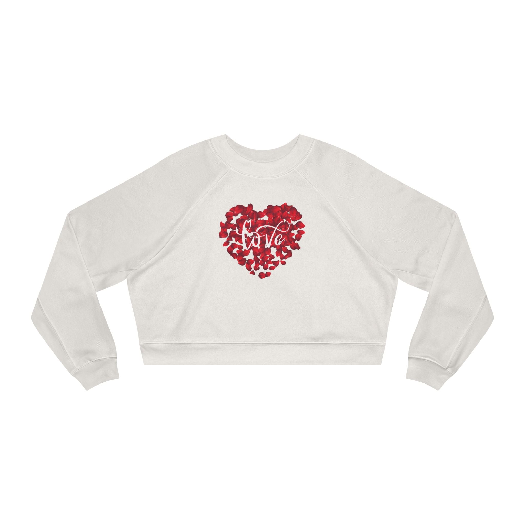 Heart Love Cute Valentines' Cropped Fleece Pullover, Valentines Gift for Her, Long Sleeve Women's Shirt, Casual Pullover Top, Graphic Shirt Valentines Gift for Teachers