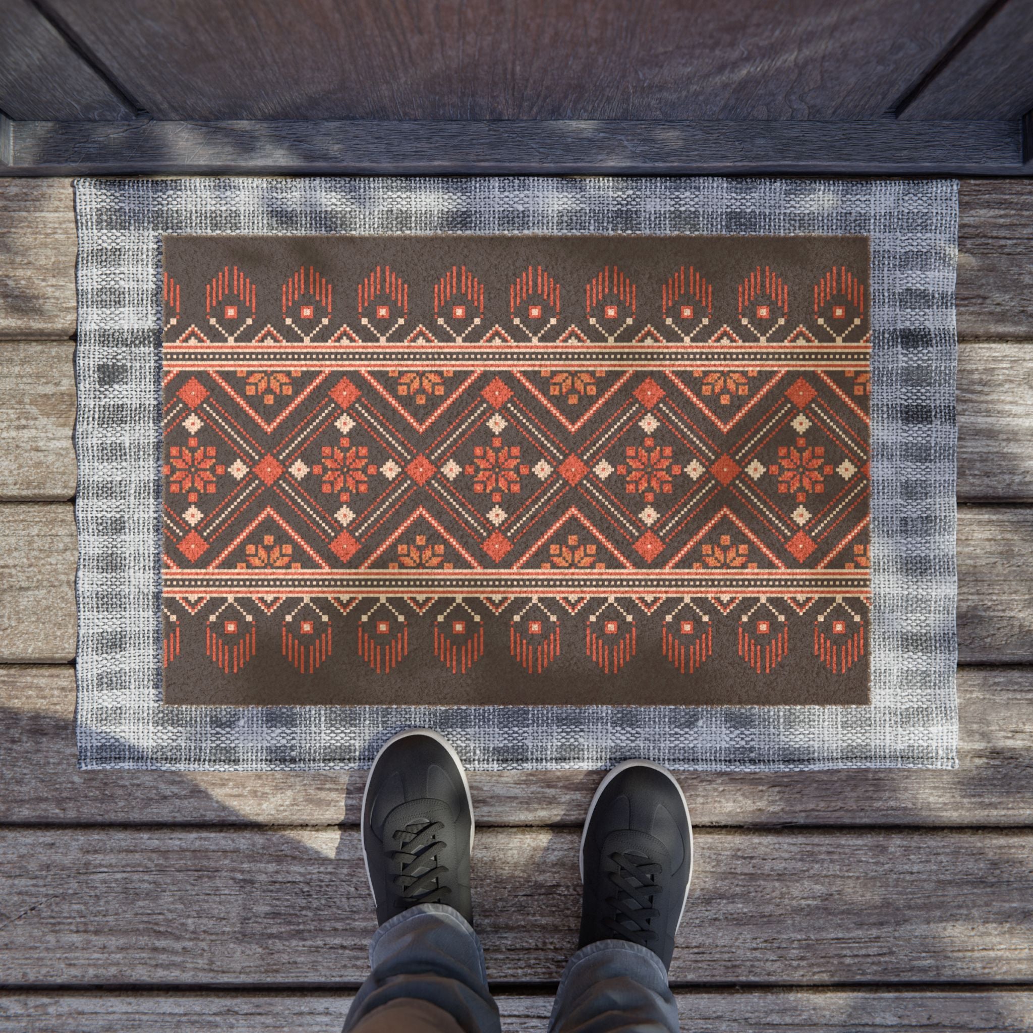 Vyshyvanka Pattern, Coir Doormat, Welcome Mat for Front Door Decor, Floor Mats with Non-Slip Backing, Home Office