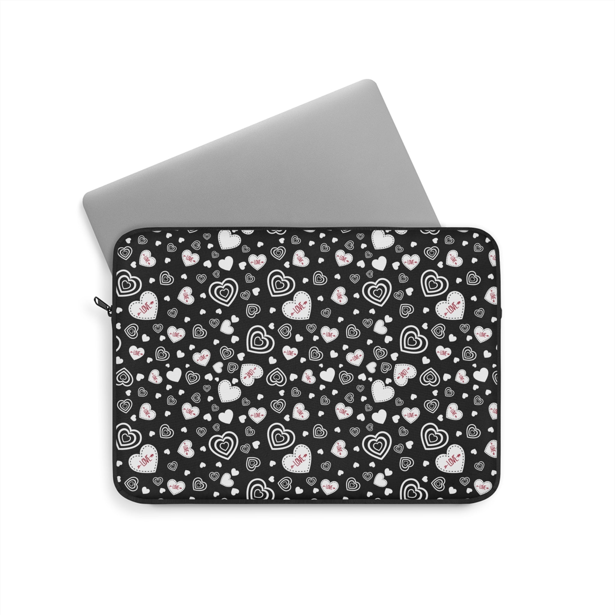 Black Valentine Love Laptop Carrying Case, Computer Sleeve | Patchwork Cottage, Laptop Sleeve - Valentine's Day Gift