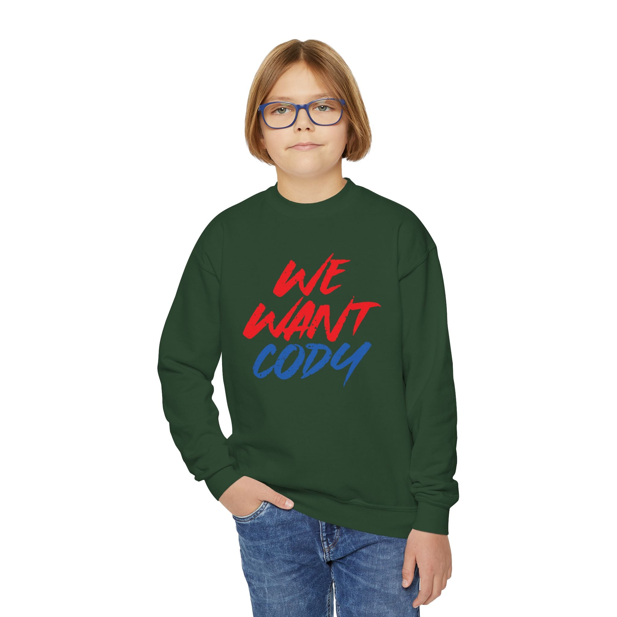 Cody Rhodes "We Want Cody" Design, Youth Sports Fan Crewneck Sweatshirt for Kids, Perfect Gift for Kids, Unisex Sweatshirt, Casual Outwear