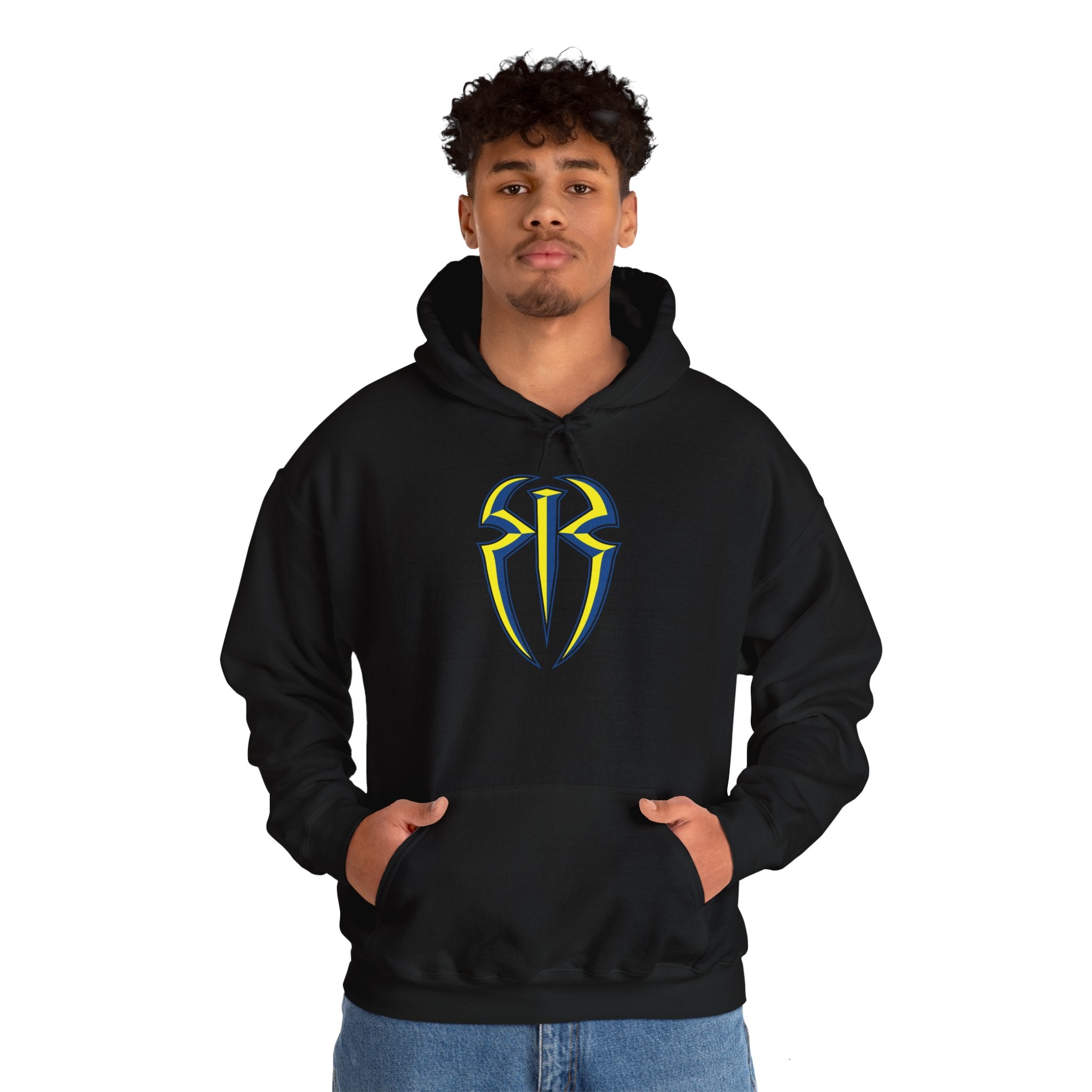 Roman Reigns Blue-Yellow Design Hoodies, Gift for Her - Gift for Him, Sports Fan Wrestling Unisex Hooded Sweatshirt, Casual Outwear