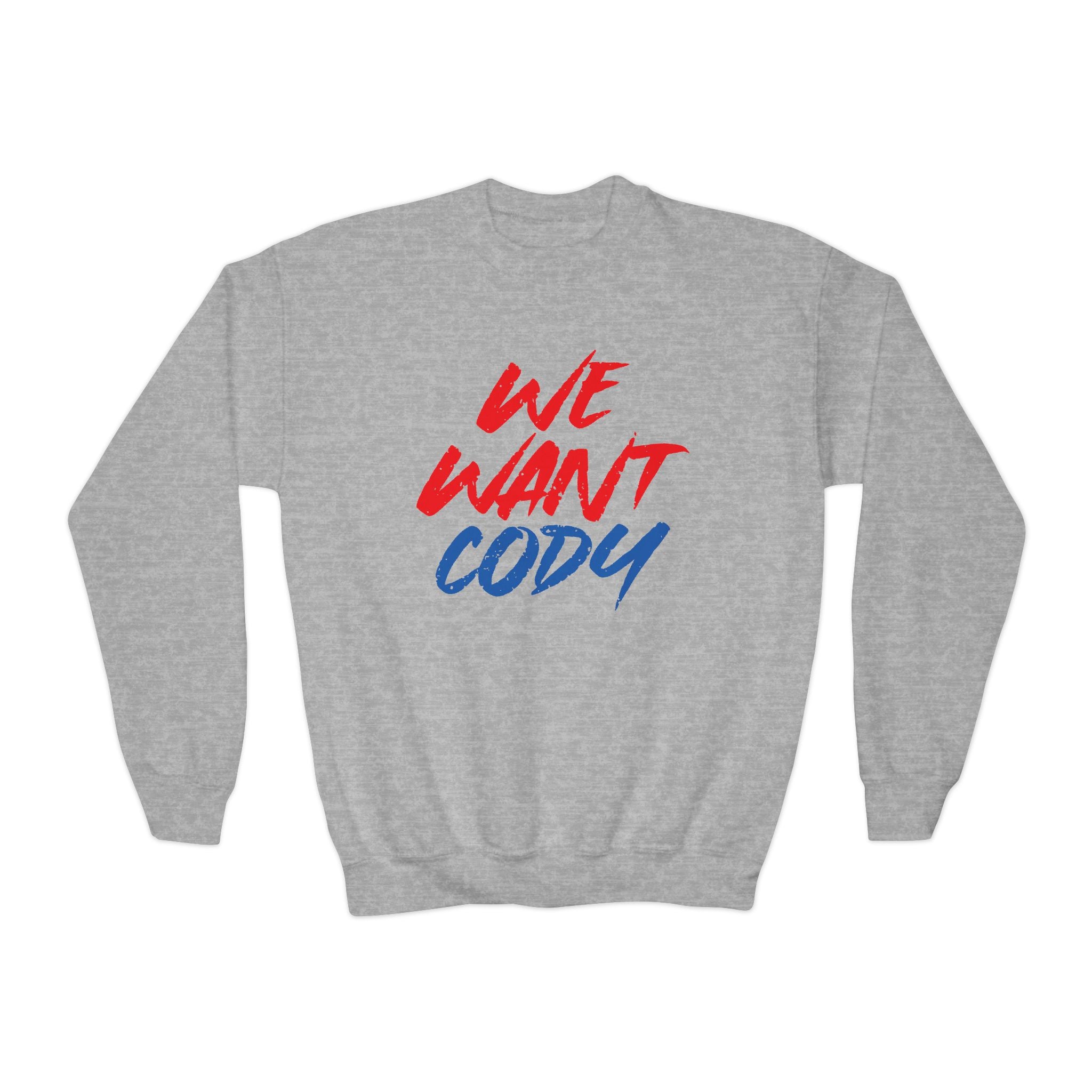 Cody Rhodes "We Want Cody" Design, Youth Sports Fan Crewneck Sweatshirt for Kids, Perfect Gift for Kids, Unisex Sweatshirt, Casual Outwear