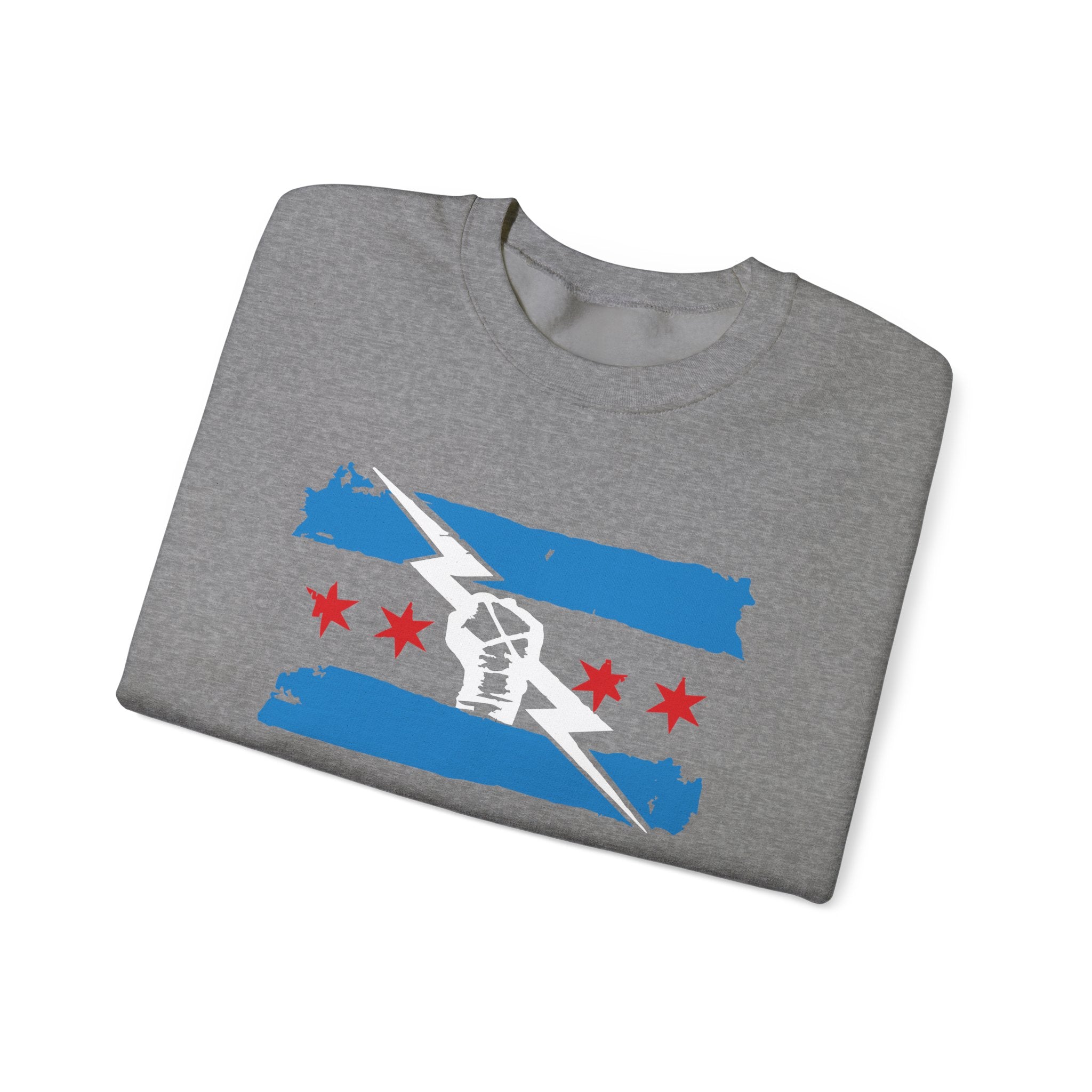 Chicago Flag Tri-Color Fist Design Sweatshirt, Wrestling Fan Unisex Sweatshirt - Gift for Him or Her, Casual Outwear, Heavy Blend Crewneck Sweatshirt