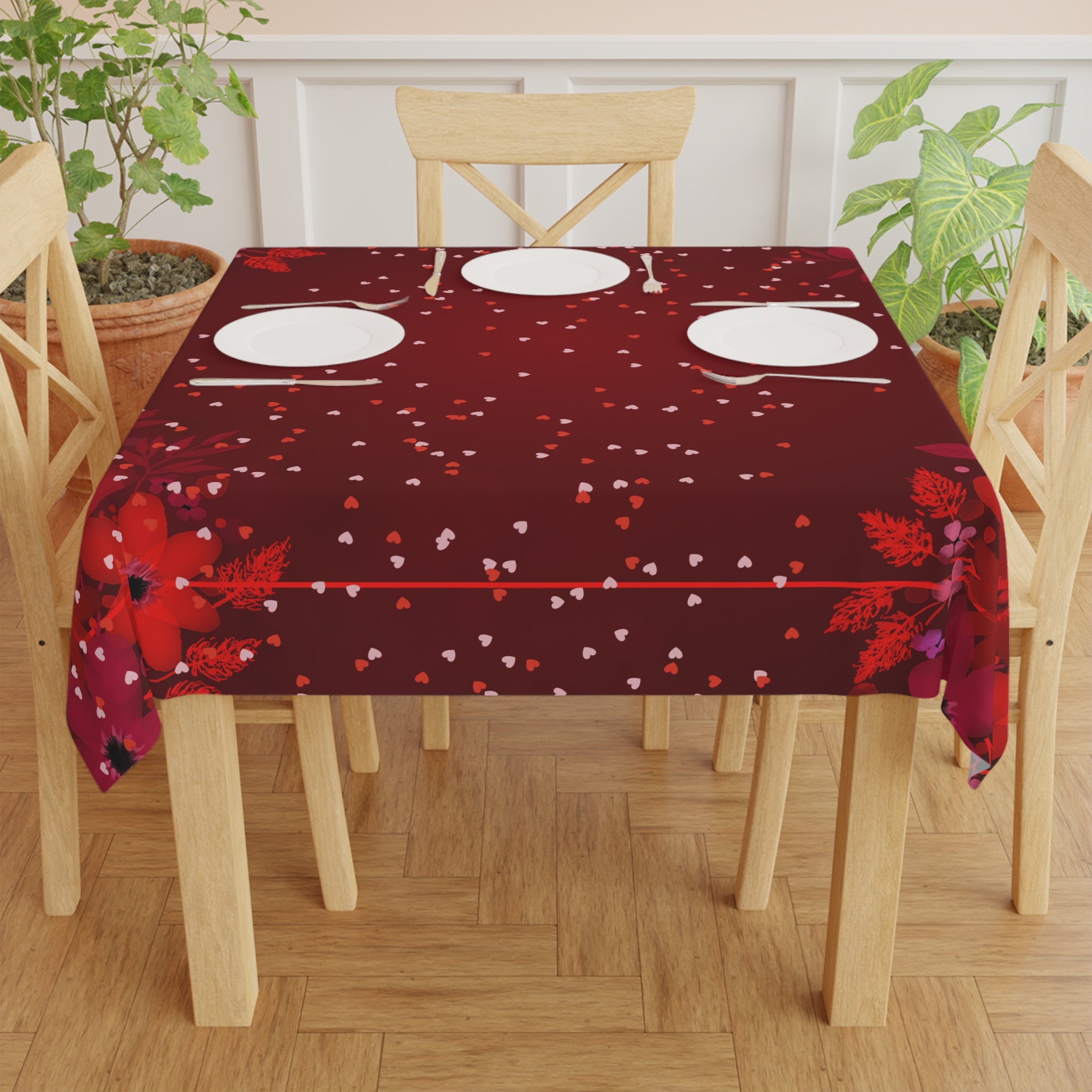 Elegant Red Valentine's Day Tablecloth, Romantic Table Cover, Washable Tablecloth for Party, Picnic, Dinner Date Decor, Valentines Day