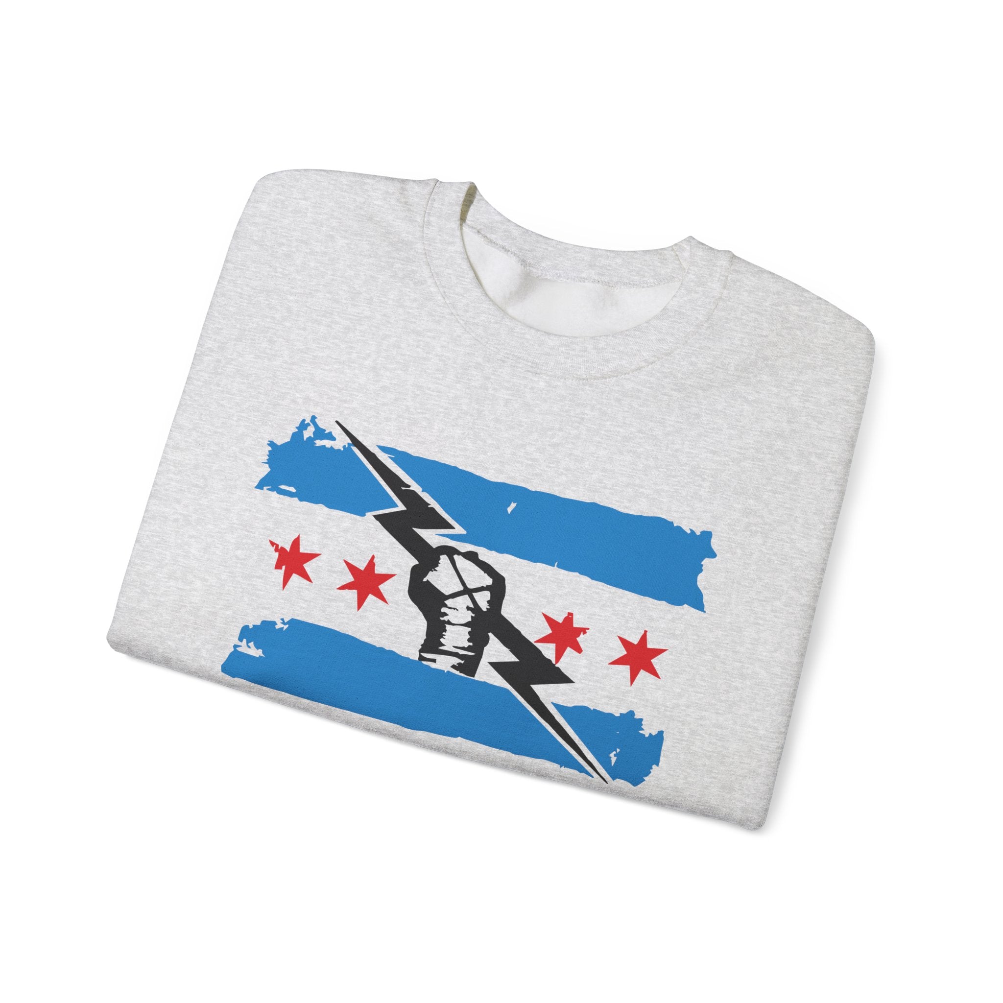 Chicago Flag Black Fist Design Sweatshirt, Wrestling Fan Unisex Sweatshirt - Gift for Him or Her, Casual Outwear, Heavy Blend Crewneck Sweatshirt