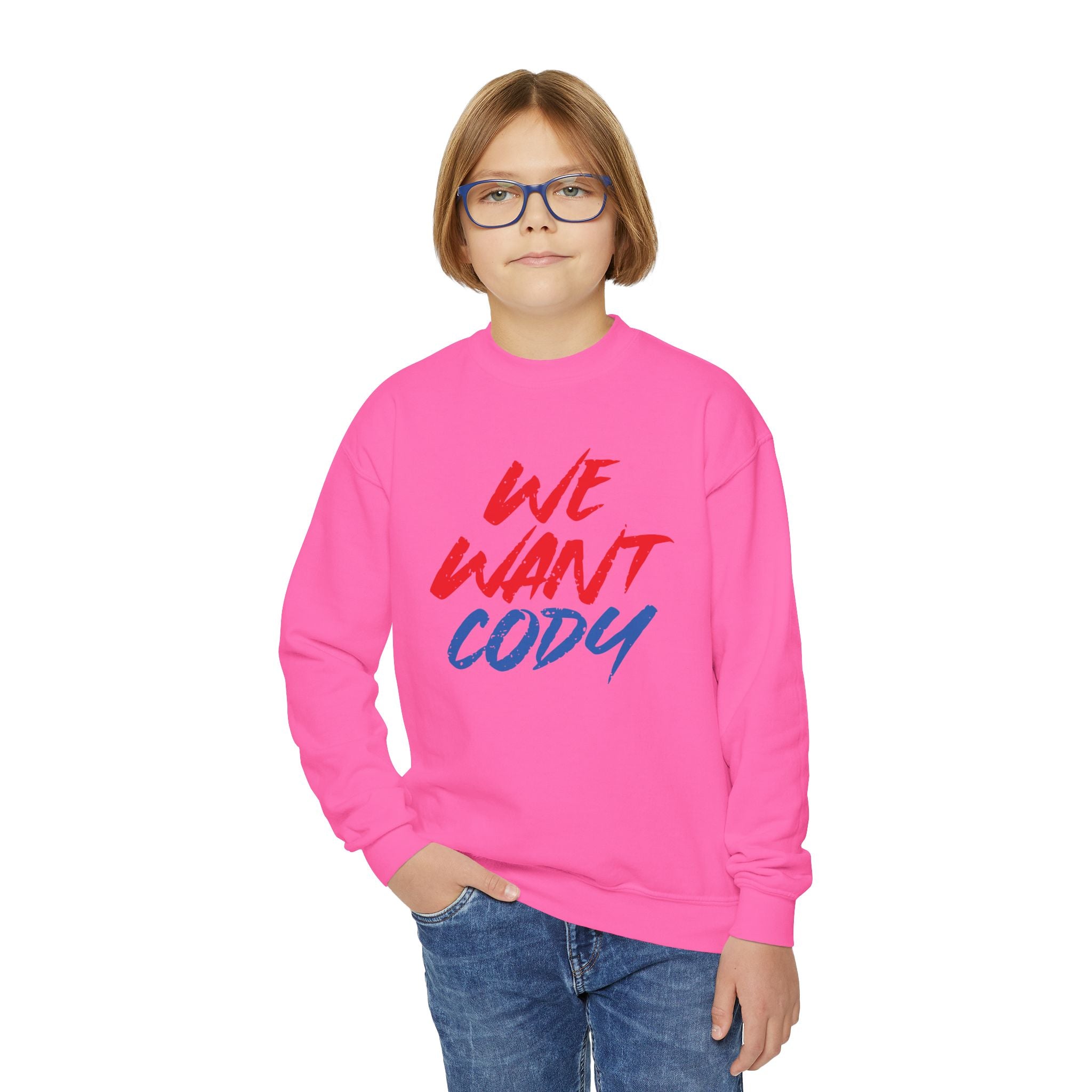 Cody Rhodes "We Want Cody" Design, Youth Sports Fan Crewneck Sweatshirt for Kids, Perfect Gift for Kids, Unisex Sweatshirt, Casual Outwear