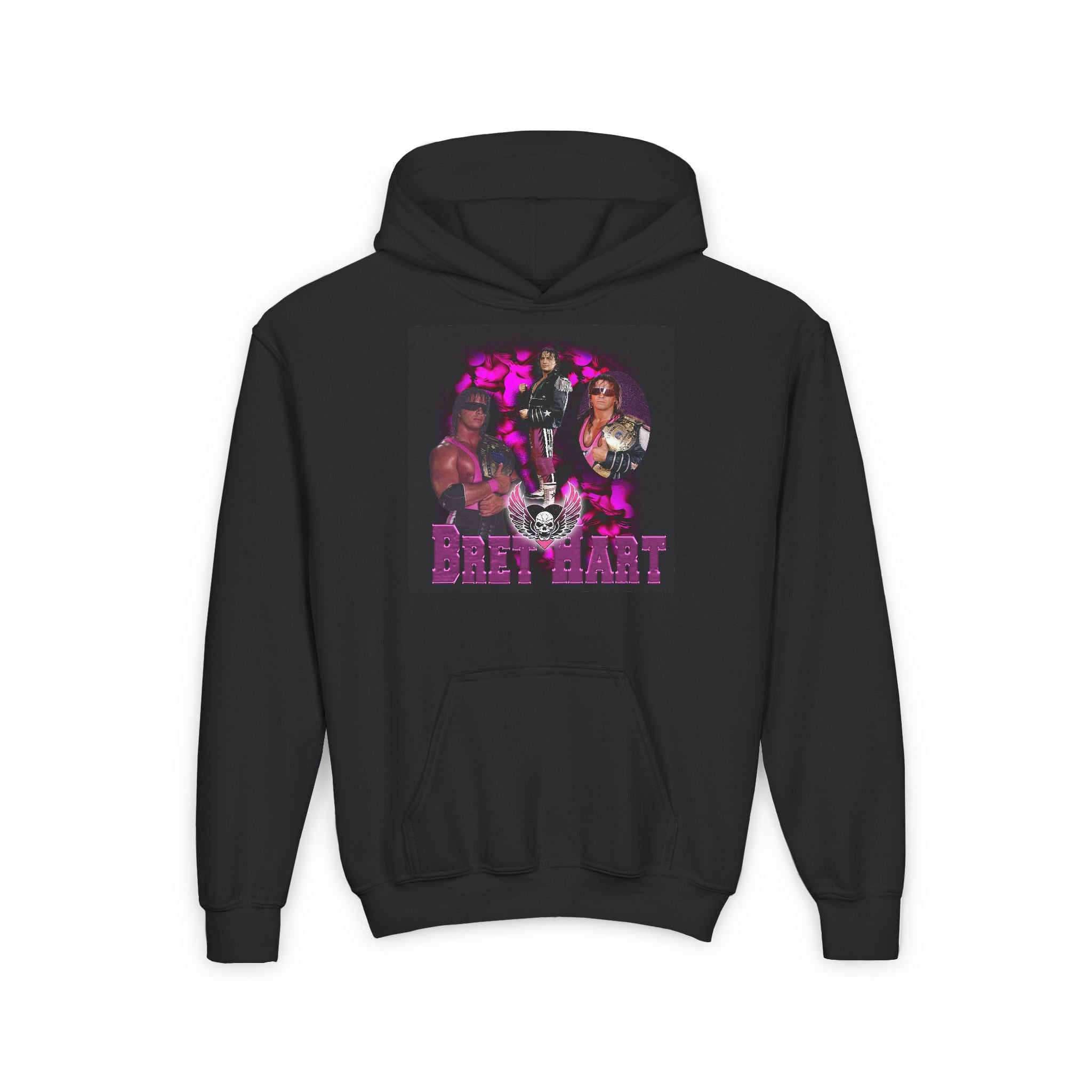 Bret Art Graphic Design, Sports Fan Kids Hoodies - Youth Heavy Blend Hooded Sweatshirt, Unisex Wrestling Fan Hoodies, Gift for Her-Him, Casual Outwear