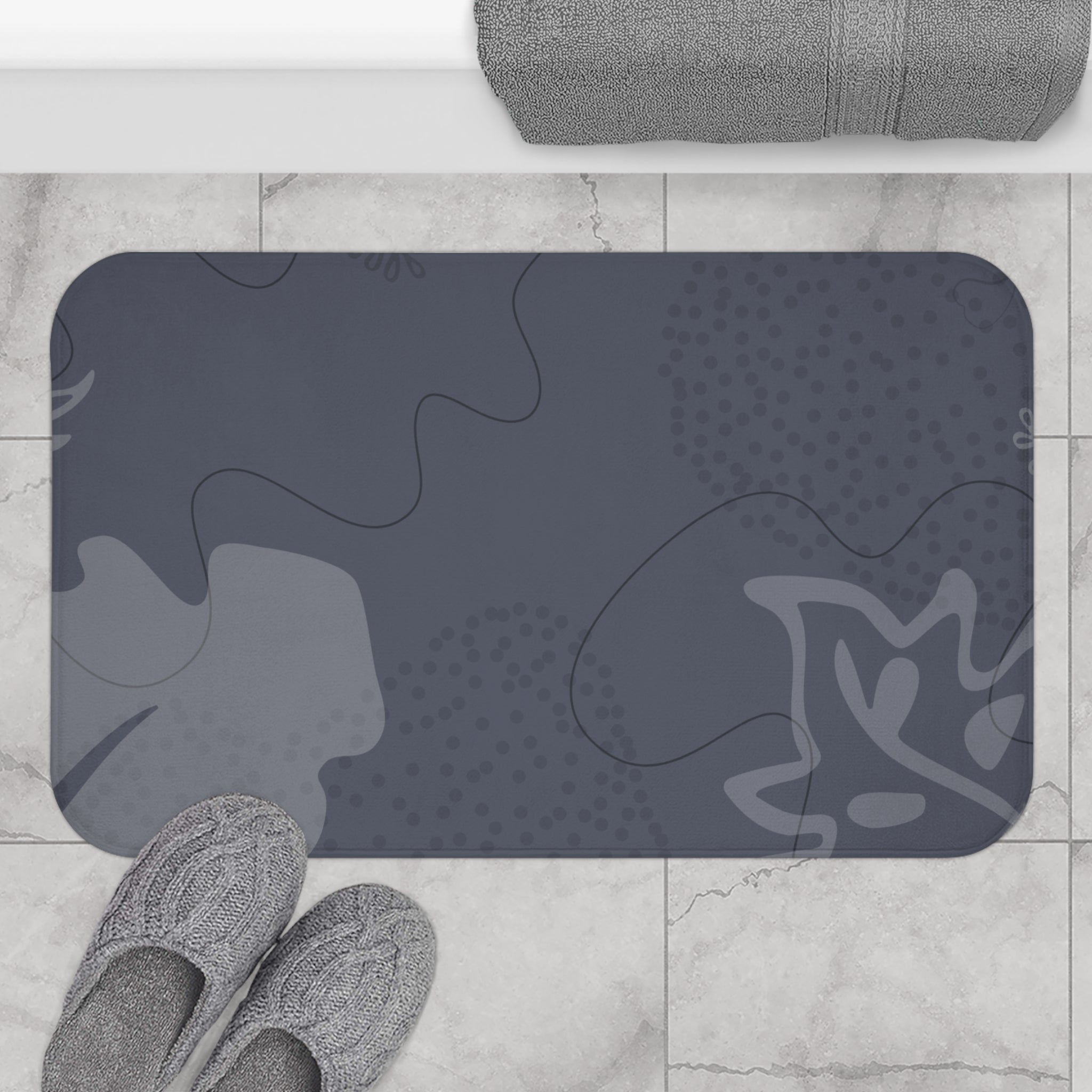 Gray Pattern Memory Foam Microfiber Bath Mat - Extra Soft Non-Slip Plush Shaggy Rug, Machine Washable, Bathroom Floor