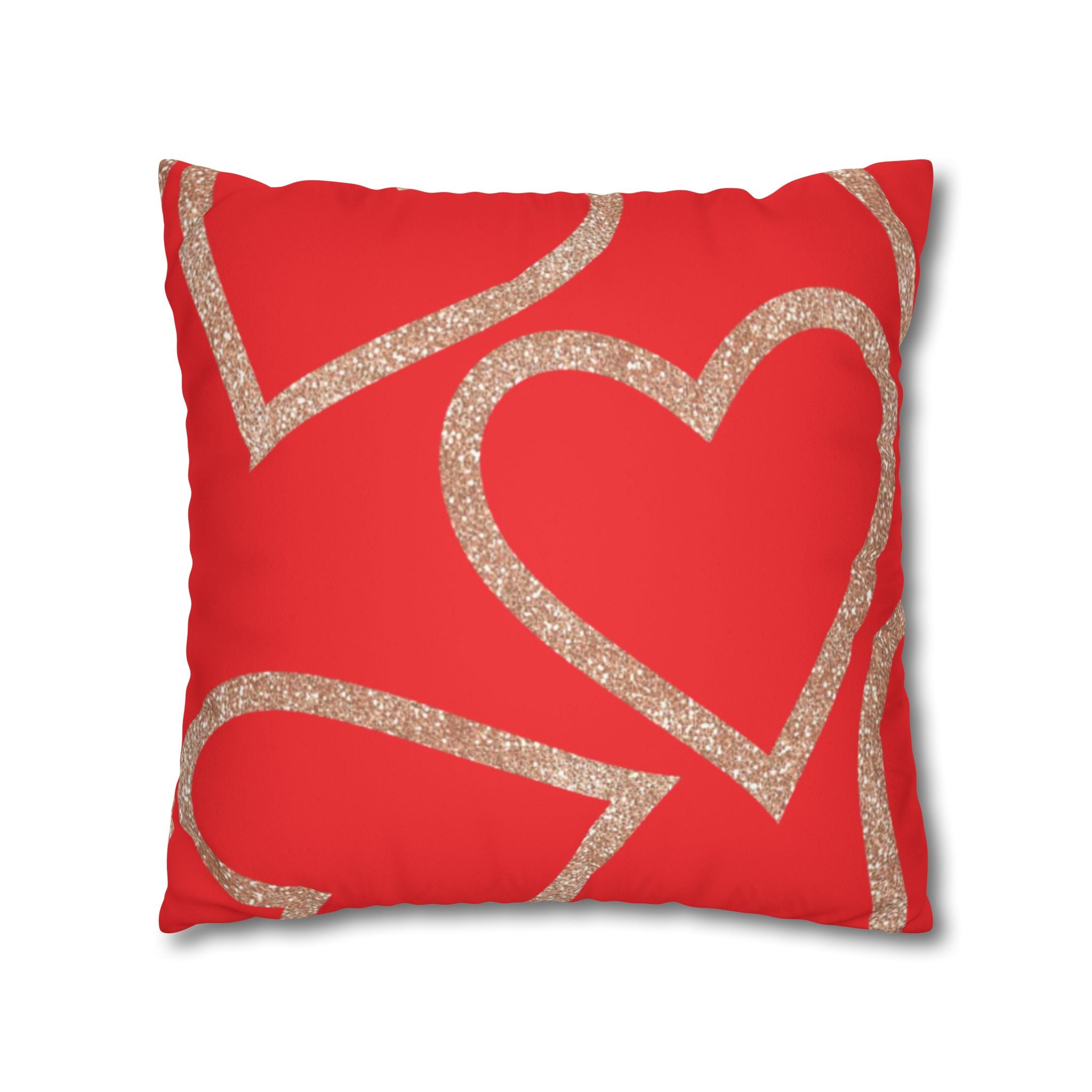 Square Pillowcase - Elegant Red Heart Love - Decorative Pillows Cushion Covers for Couch Chair Bedroom Valentines Decorative, Faux Suede, Home Decor