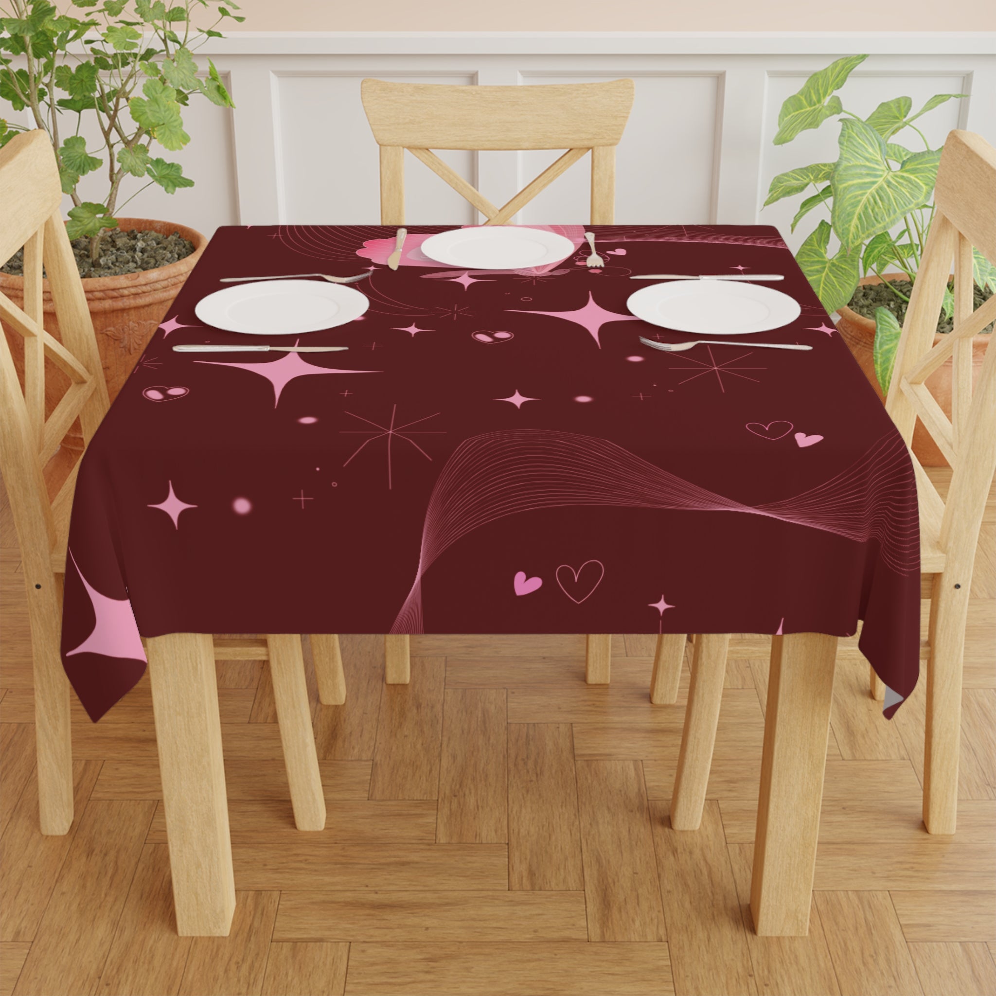 Dark Red Hearts Valentine's Day Tablecloth, Romantic Table Cover, Washable Tablecloth for Party, Picnic, Dinner Date Decor, Valentines Day