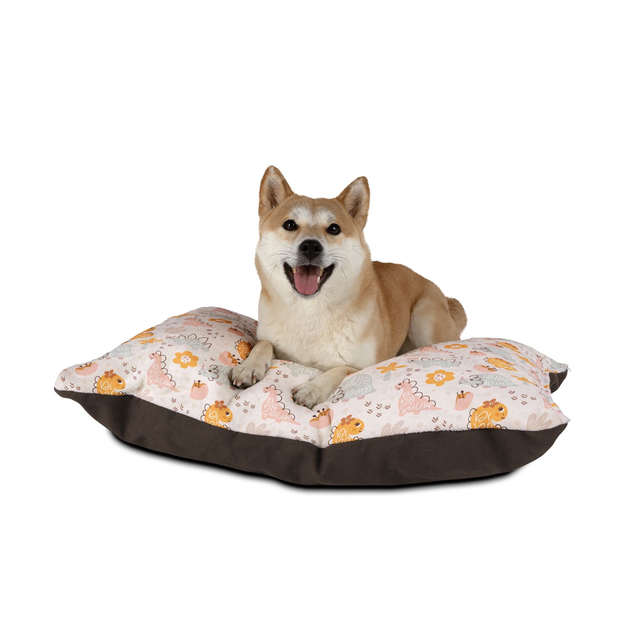 Hello Dino Pattern Pet Bed - Cat and Dog Bed, Anti-Anxiety Pet Bed, Calming Dog Bed for Puppy, Cozy Cat Bed, Fluffy Dog Beds, Washable Puppy Bed for Indoor Pets