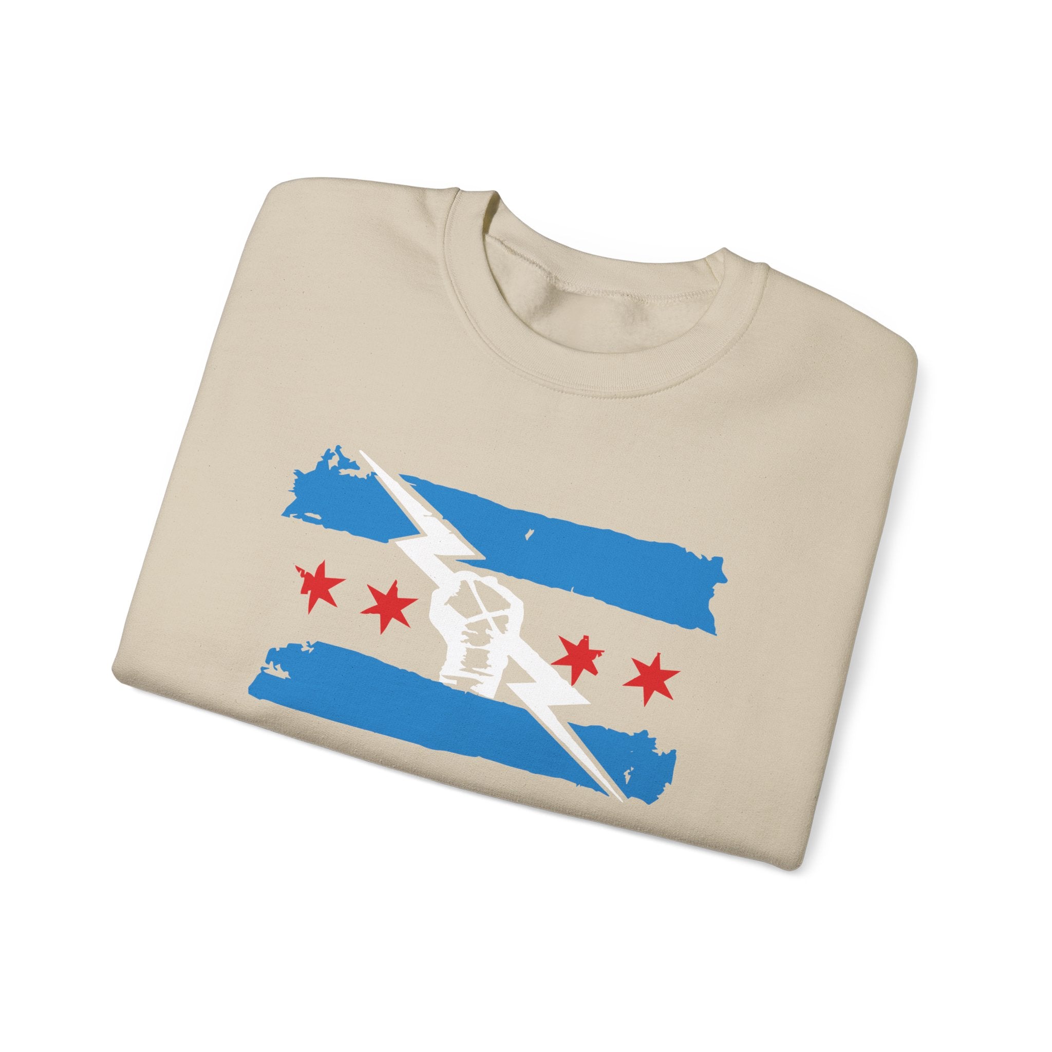 Chicago Flag Tri-Color Fist Design Sweatshirt, Wrestling Fan Unisex Sweatshirt - Gift for Him or Her, Casual Outwear, Heavy Blend Crewneck Sweatshirt