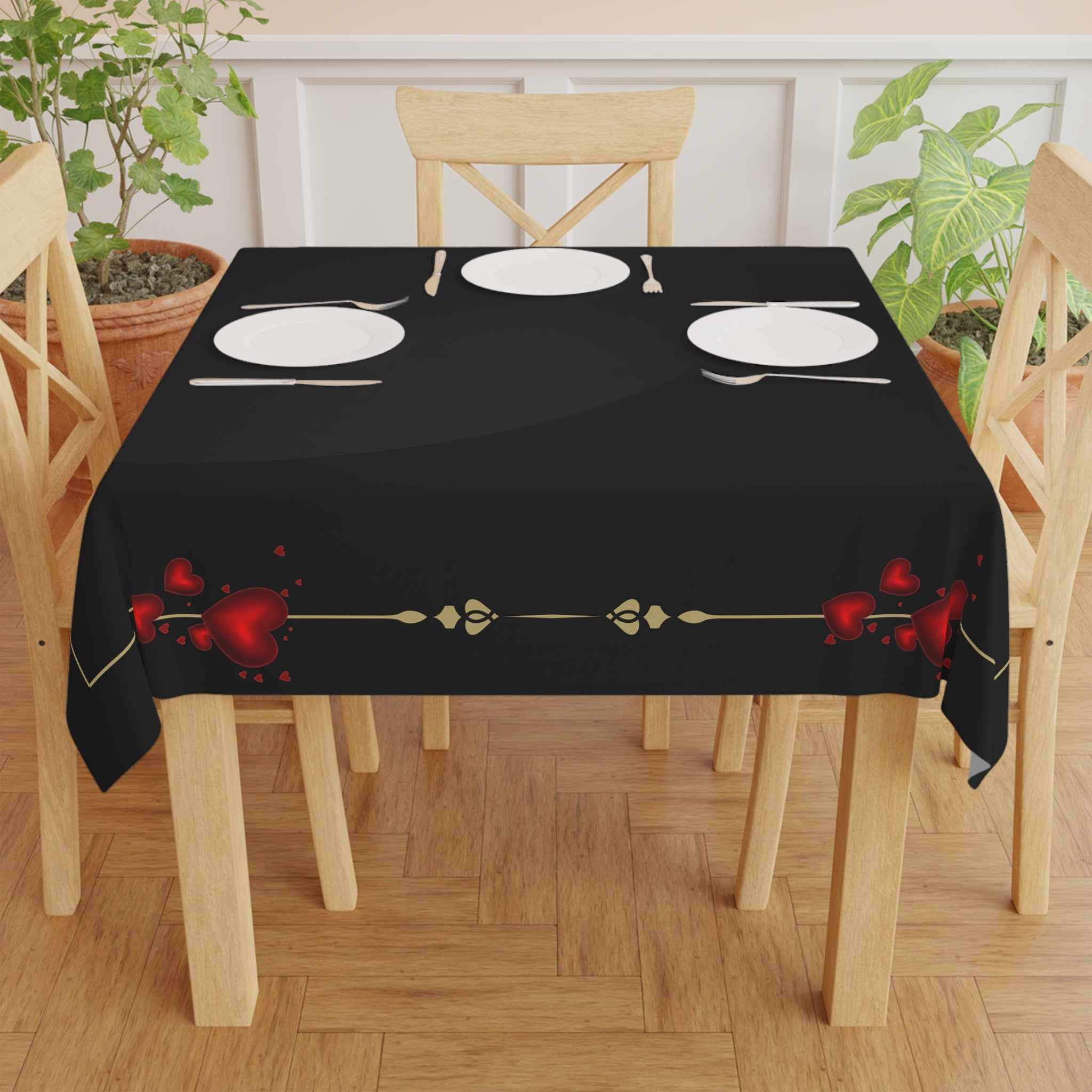 Elegant Black Valentine's Day Tablecloth, Romantic Table Cover, Washable Tablecloth for Party, Picnic, Dinner Date Decor, Valentines Day