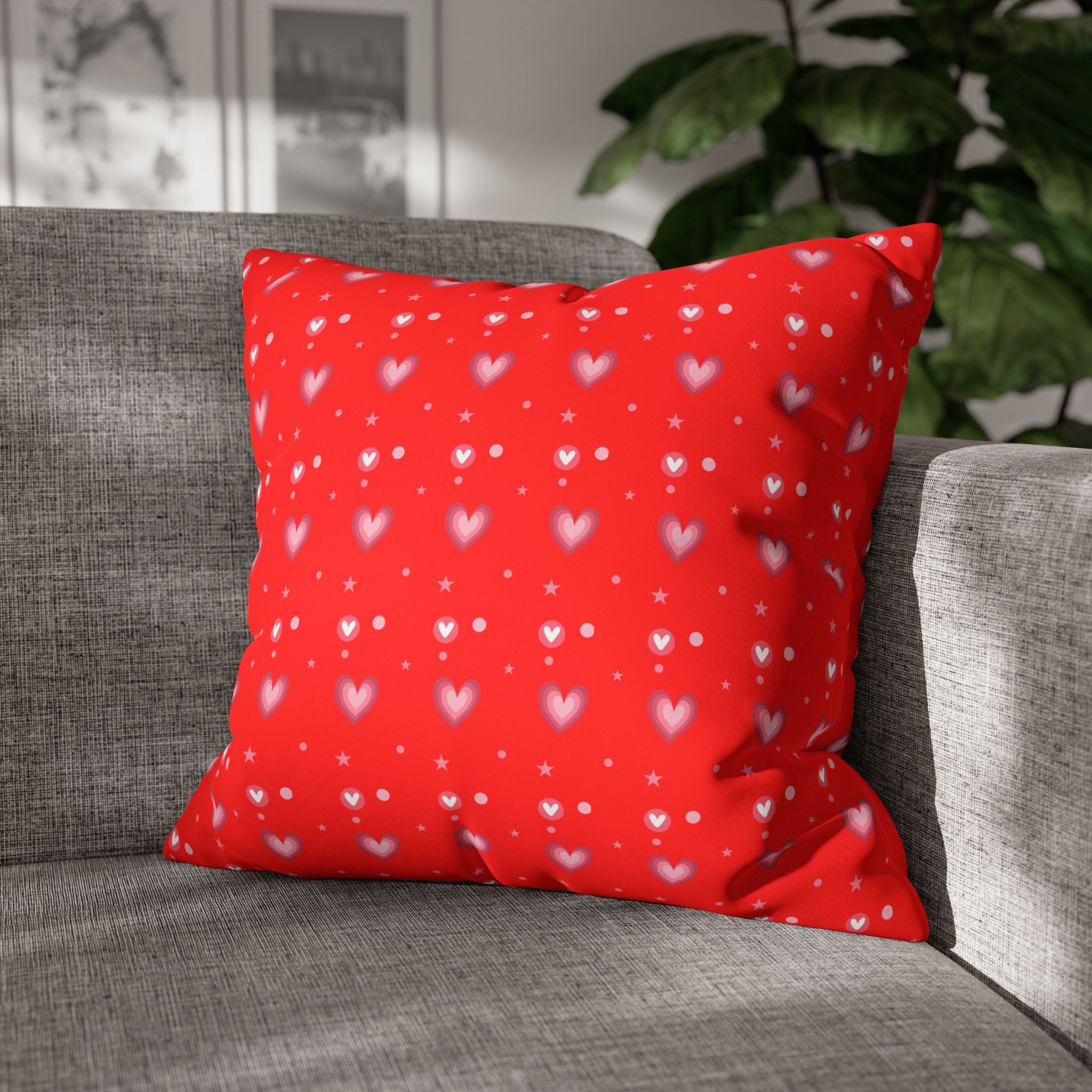 Square Pillowcase - Hearts Valentines - Decorative Pillows Cushion Covers for Couch Chair Bedroom Valentines Decorative, Faux Suede, Home Decor