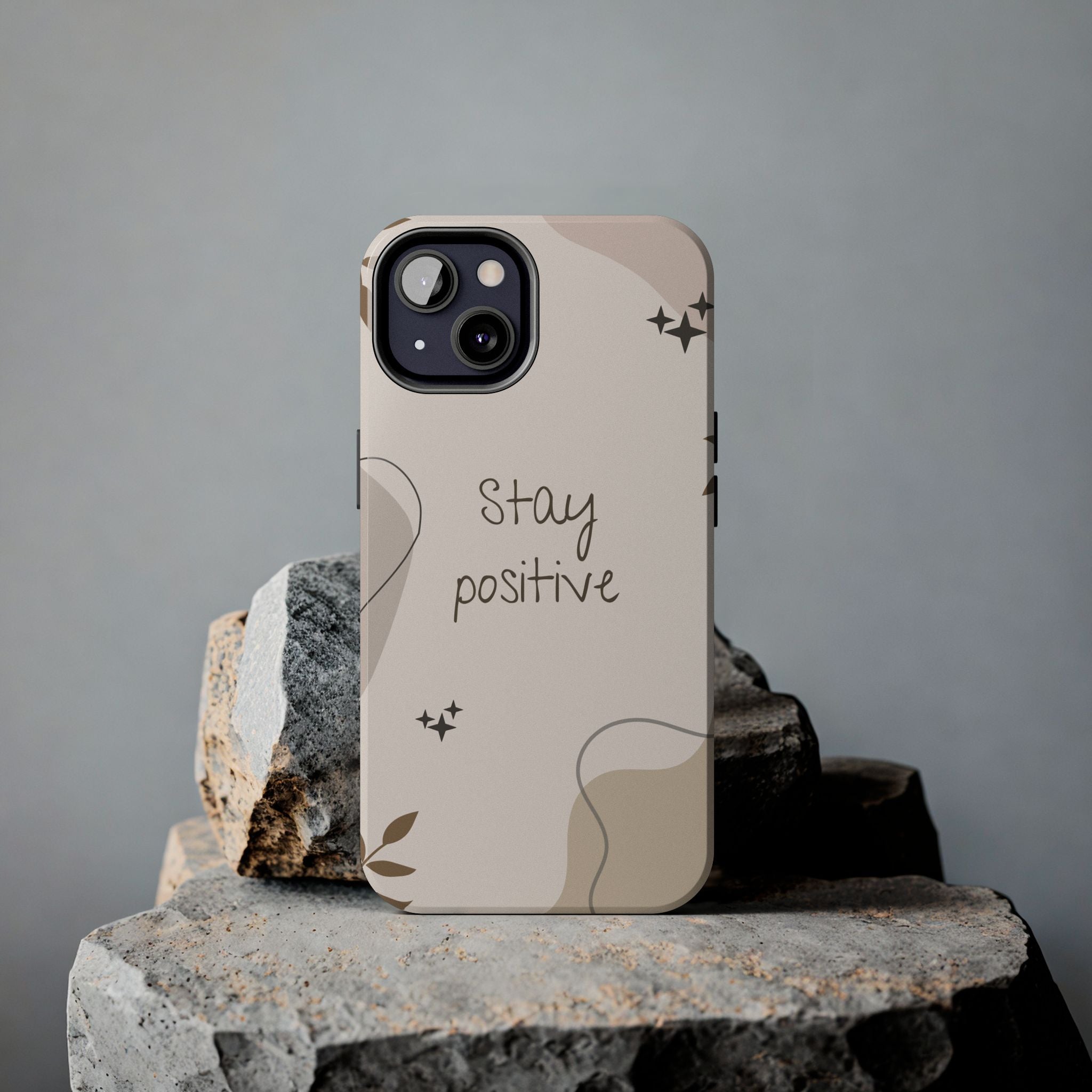 "Stay Positive" Cream Beige Aesthetic Design, Elegant Phone Cases, Stylish Phone Covers, Chic Phone Protectors, Fashionable Case for Her, Trendy Smartphone Accessories