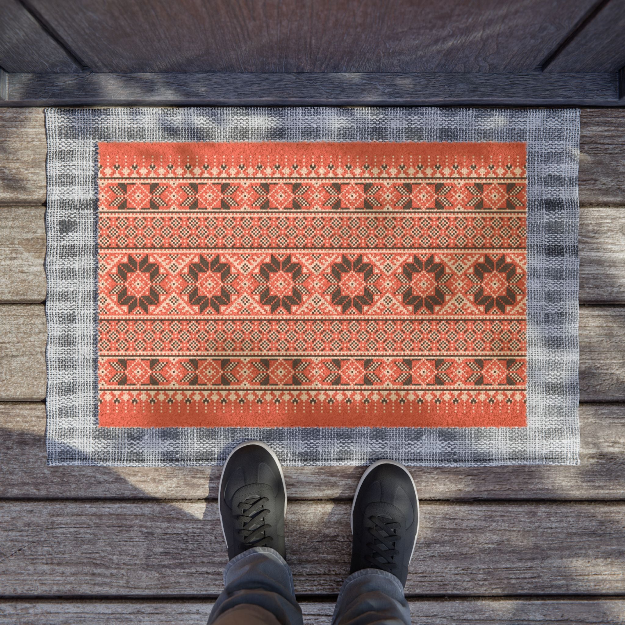 Ethnic Traditional Pattern, Coir Doormat, Welcome Mat for Front Door Decor, Floor Mats with Non-Slip Backing, Home Office