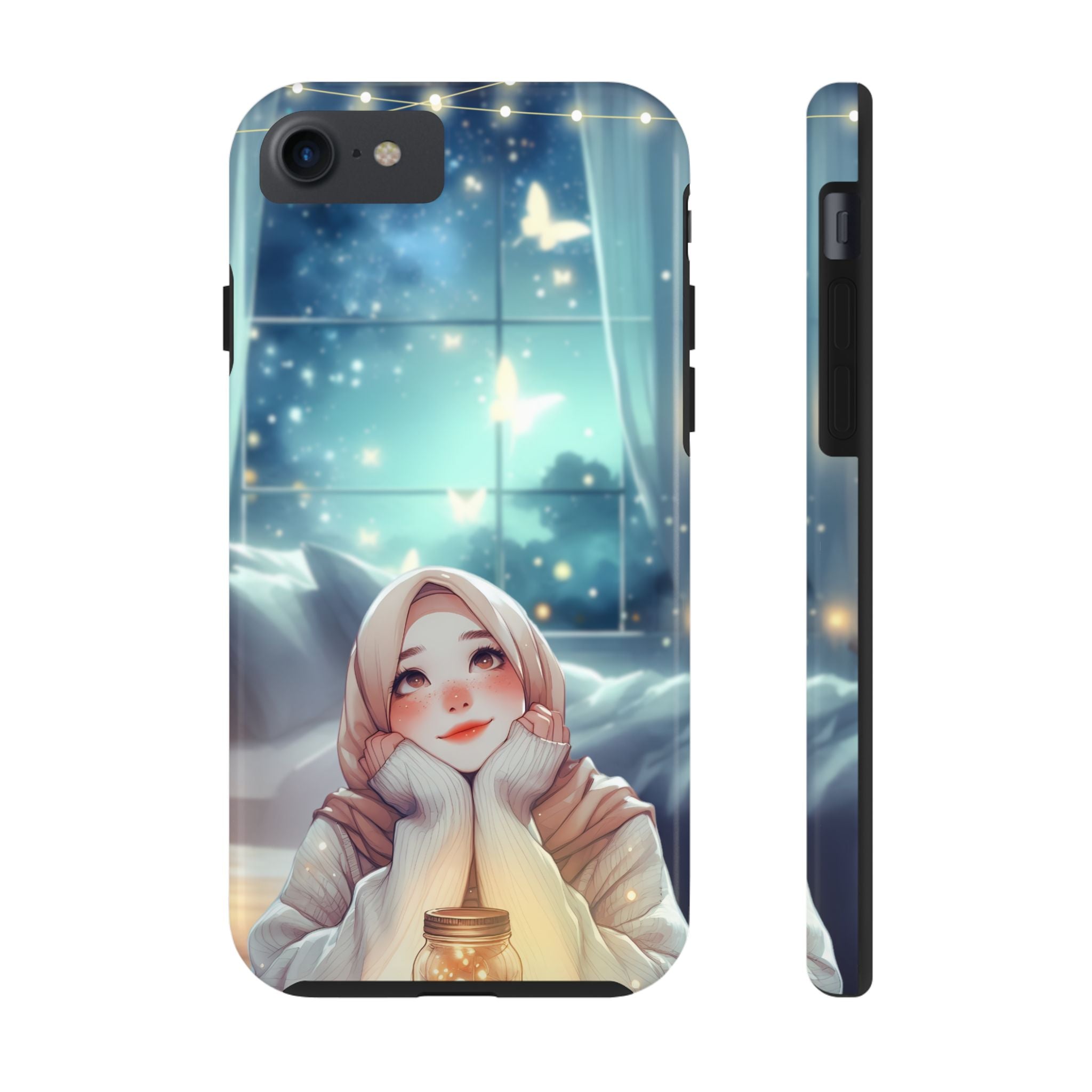 Blue White Whimsical Watercolor Hijab Woman, Elegant Phone Cases, Stylish Phone Covers, Chic Phone Protectors, Fashionable Case for Her, Trendy Smartphone Accessories