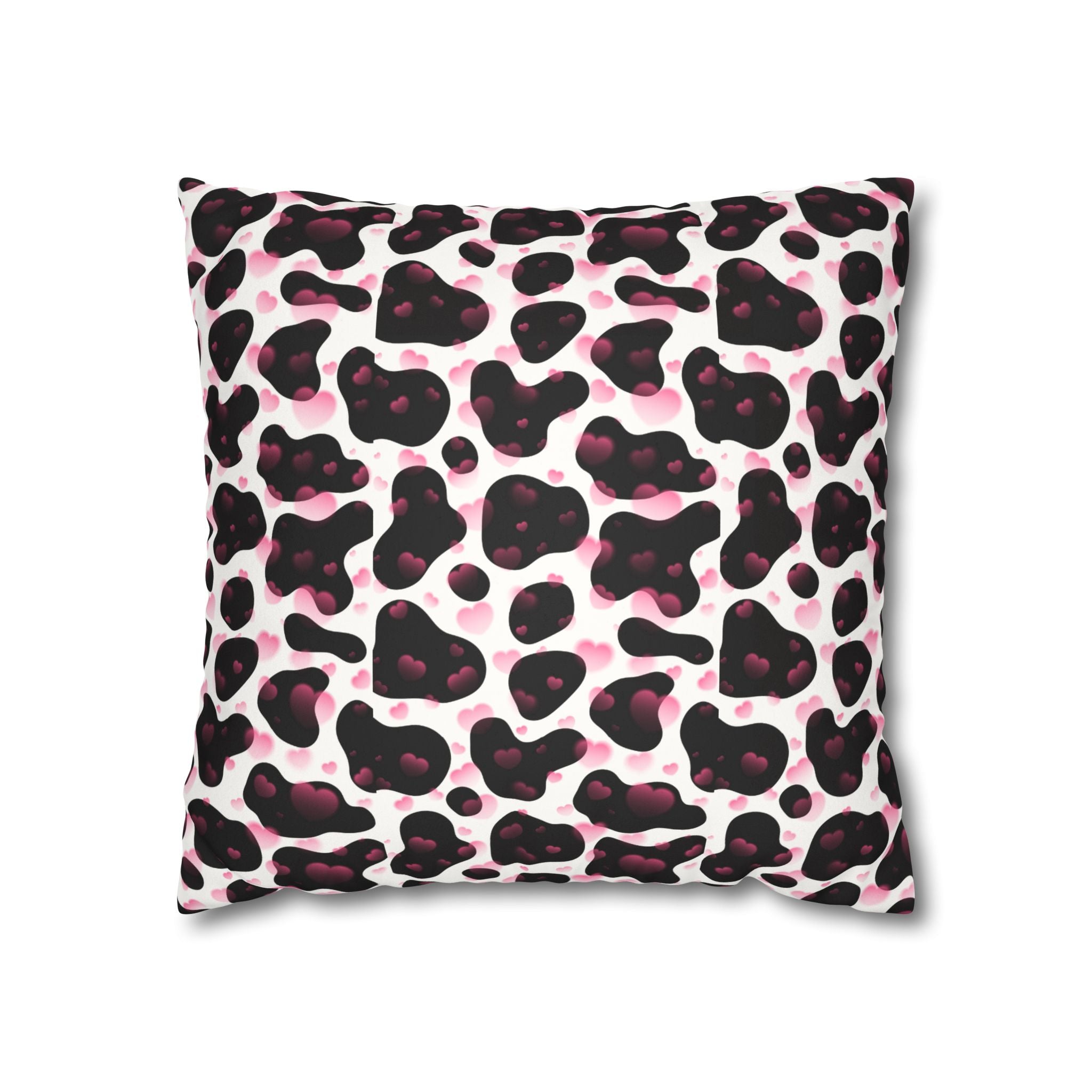 Square Pillowcase -Cow Pattern and Hearts Valentines - Decorative Pillows Cushion Covers for Couch Chair Bedroom Valentines Decorative, Faux Suede, Home Decor