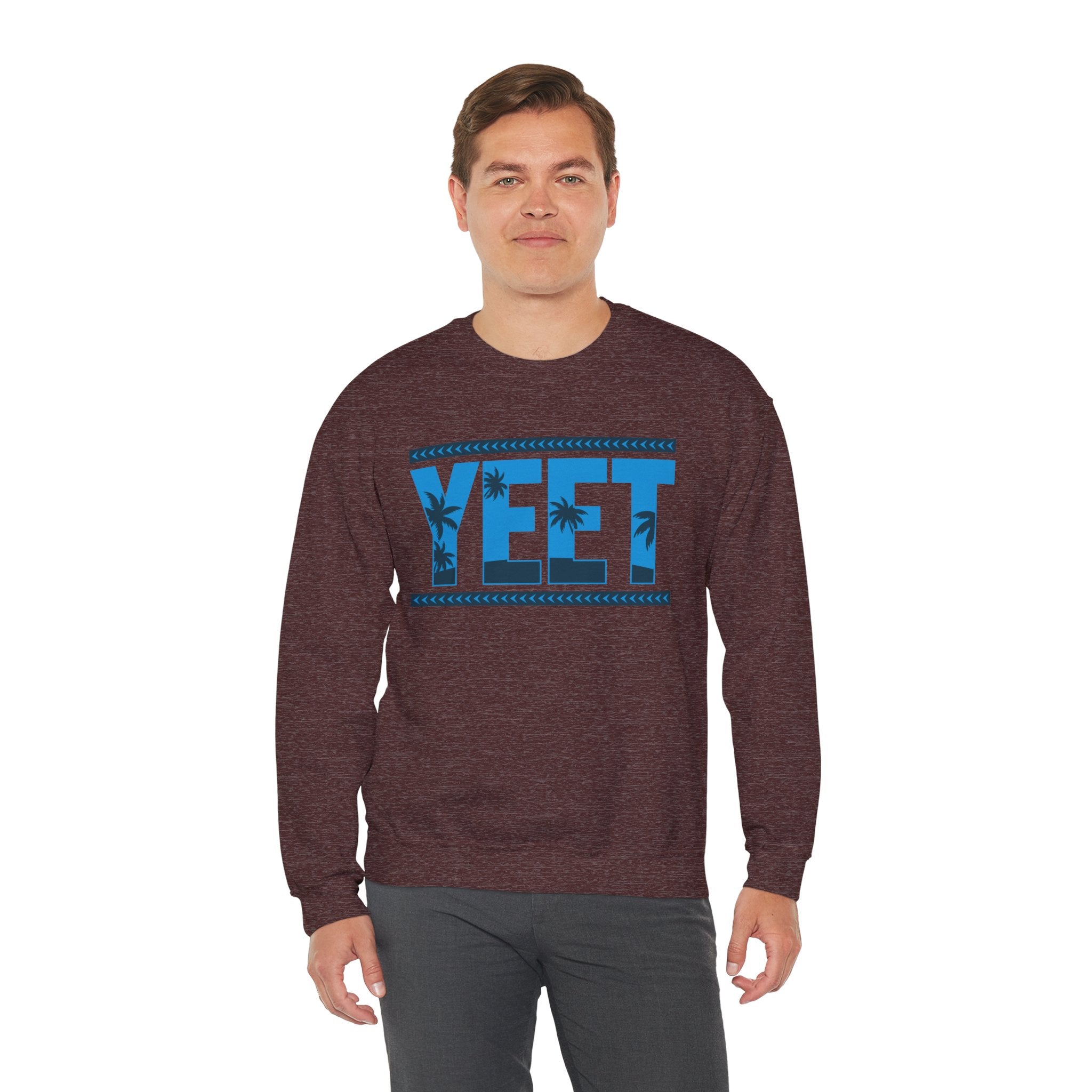 Blue Grey Yeet Palm Tree Sweatshirt, Wrestling Fan Unisex Sweatshirt - Gift for Him or Her, Casual Outwear, Heavy Blend Crewneck Sweatshirt