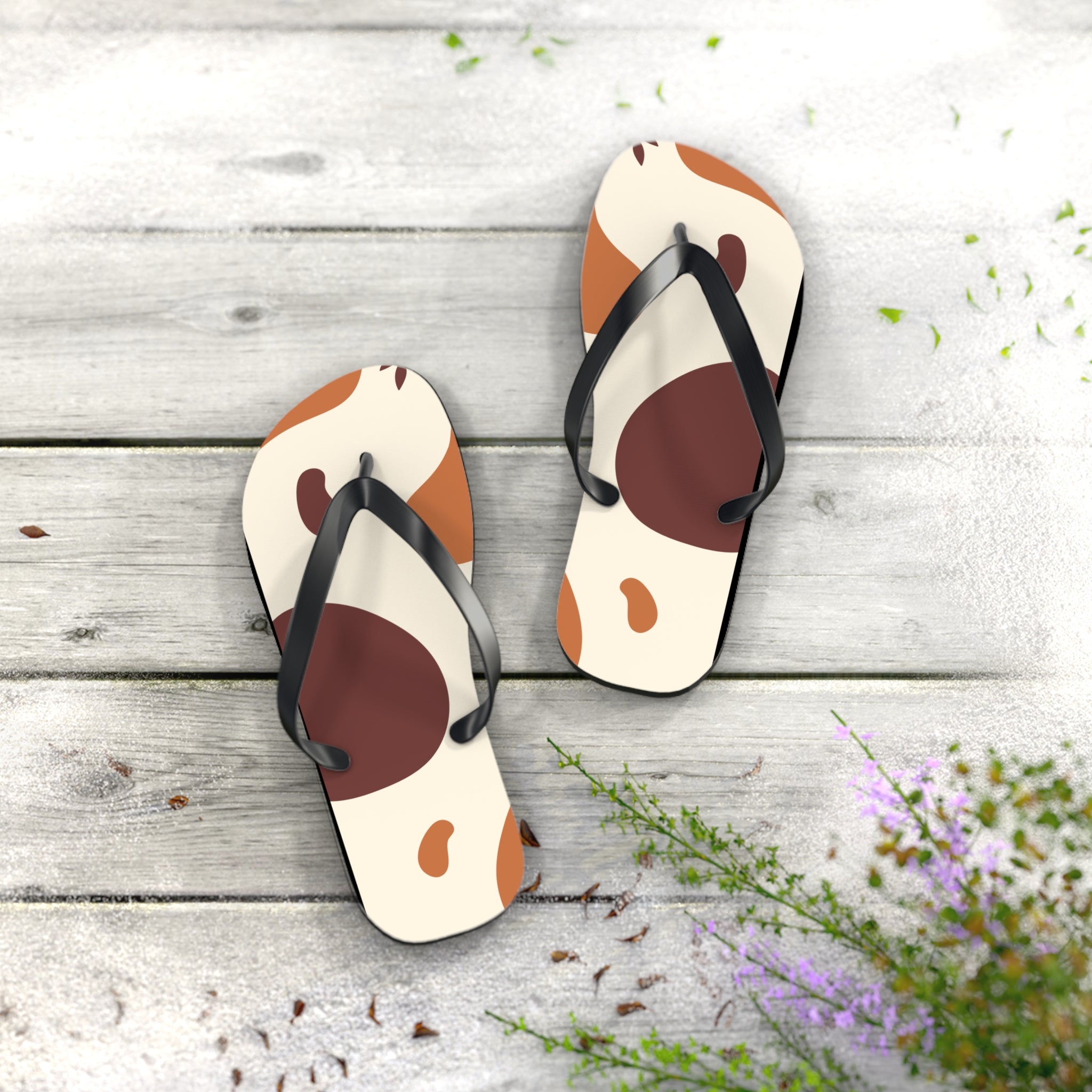 Beige and Brown Minimalist Design, Flip Flops for Women, Cute Designs, Everyday Use, Indoor Sleepers