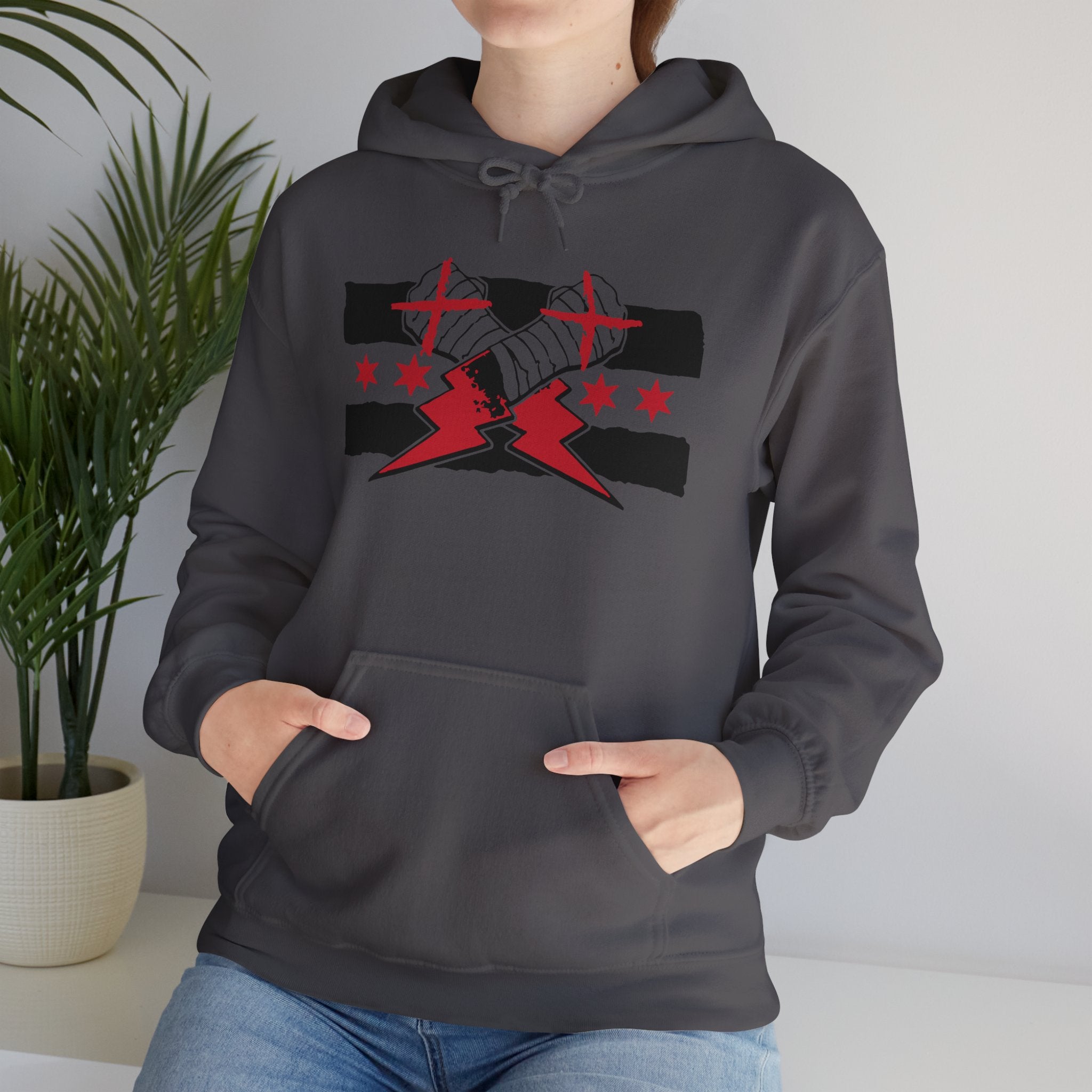 CM Punk Flag Black and Red Design Hoodies, Gift for Her - Gift for Him, Sports Fan Wrestling Unisex Hooded Sweatshirt, Casual Outwear