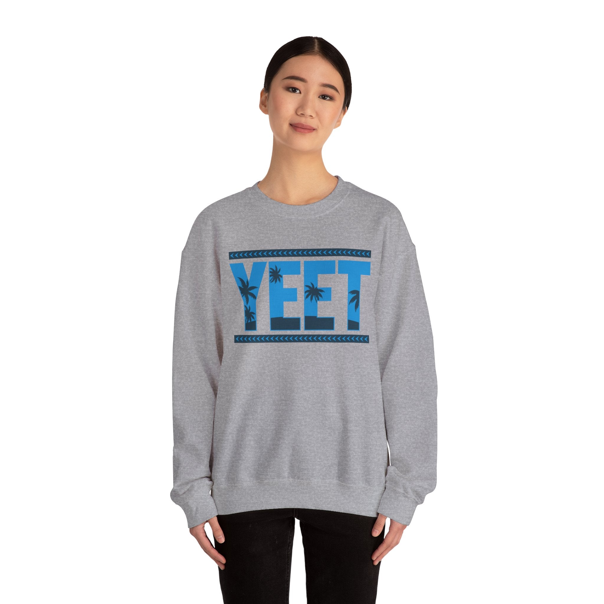 Blue Grey Yeet Palm Tree Sweatshirt, Wrestling Fan Unisex Sweatshirt - Gift for Him or Her, Casual Outwear, Heavy Blend Crewneck Sweatshirt